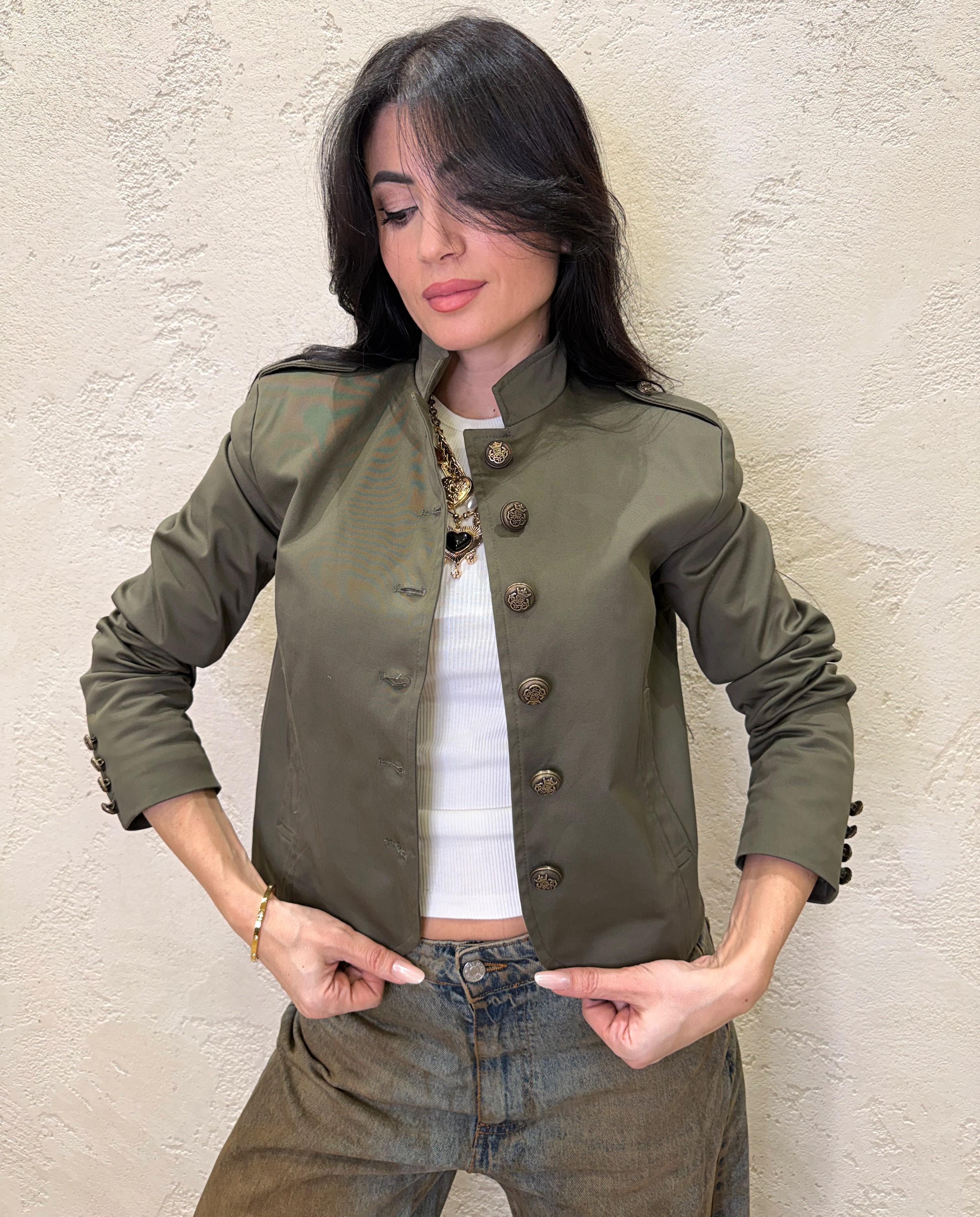 giacca napoleone con collo alla coreana 26B3797 SALVIA TENSIONE IN 