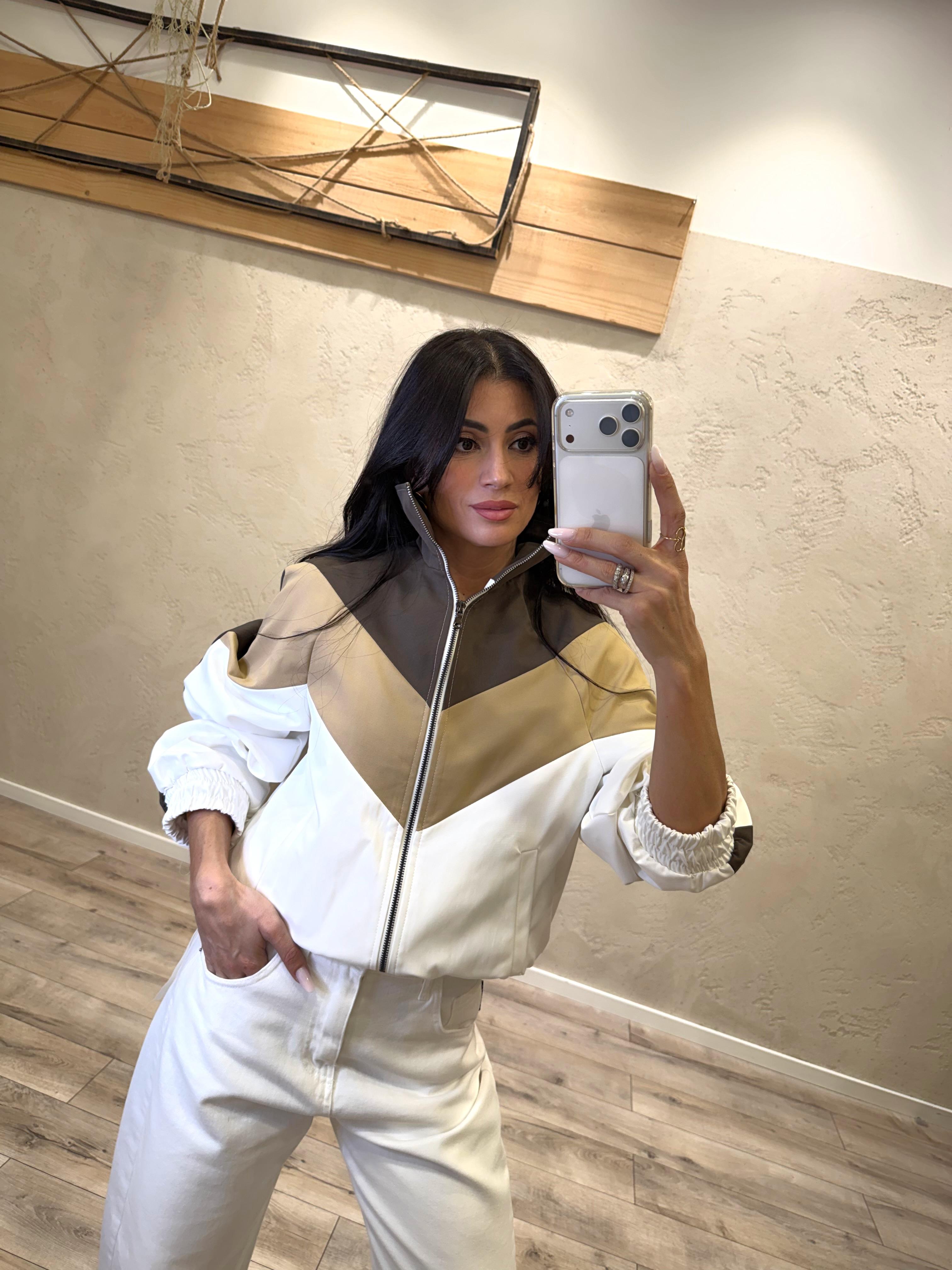 bomber tricolore in tessuto tecnico TAB1380 PANNA/BEIGE/MORO VICOLO 