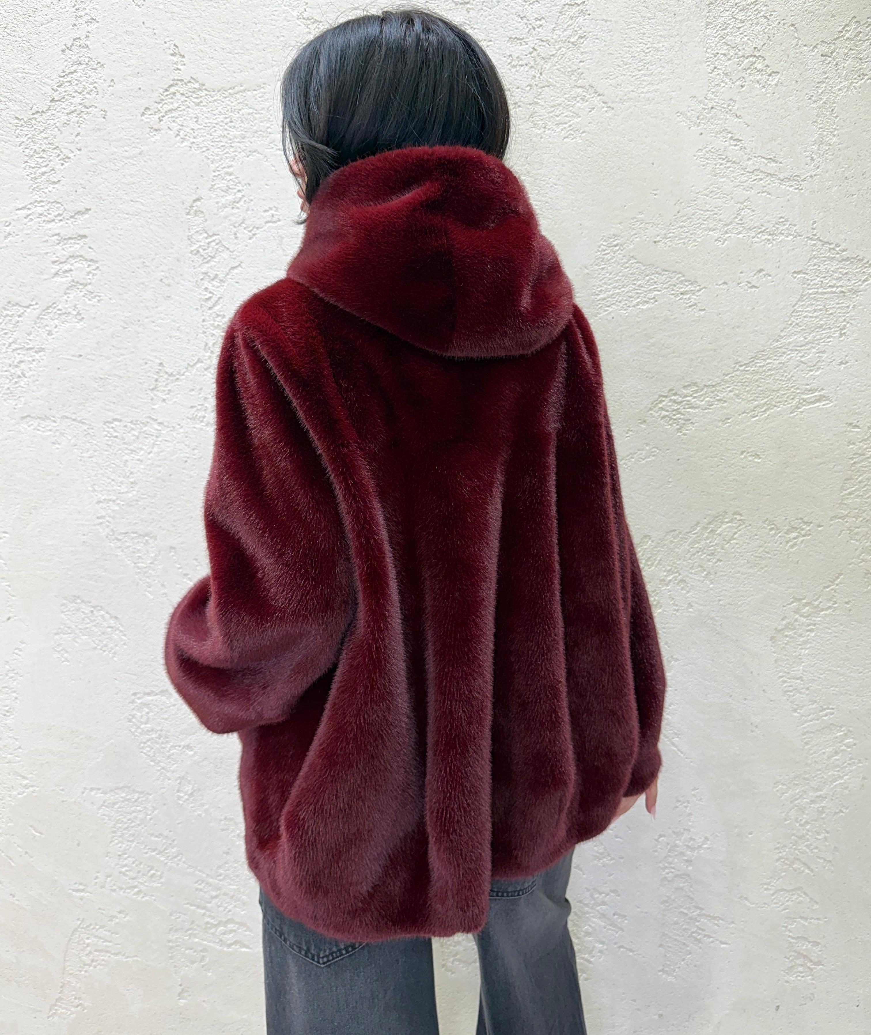 ecopelliccia pelo raso con cappuccio KDY-P034 BORDEAUX HAVEONE 