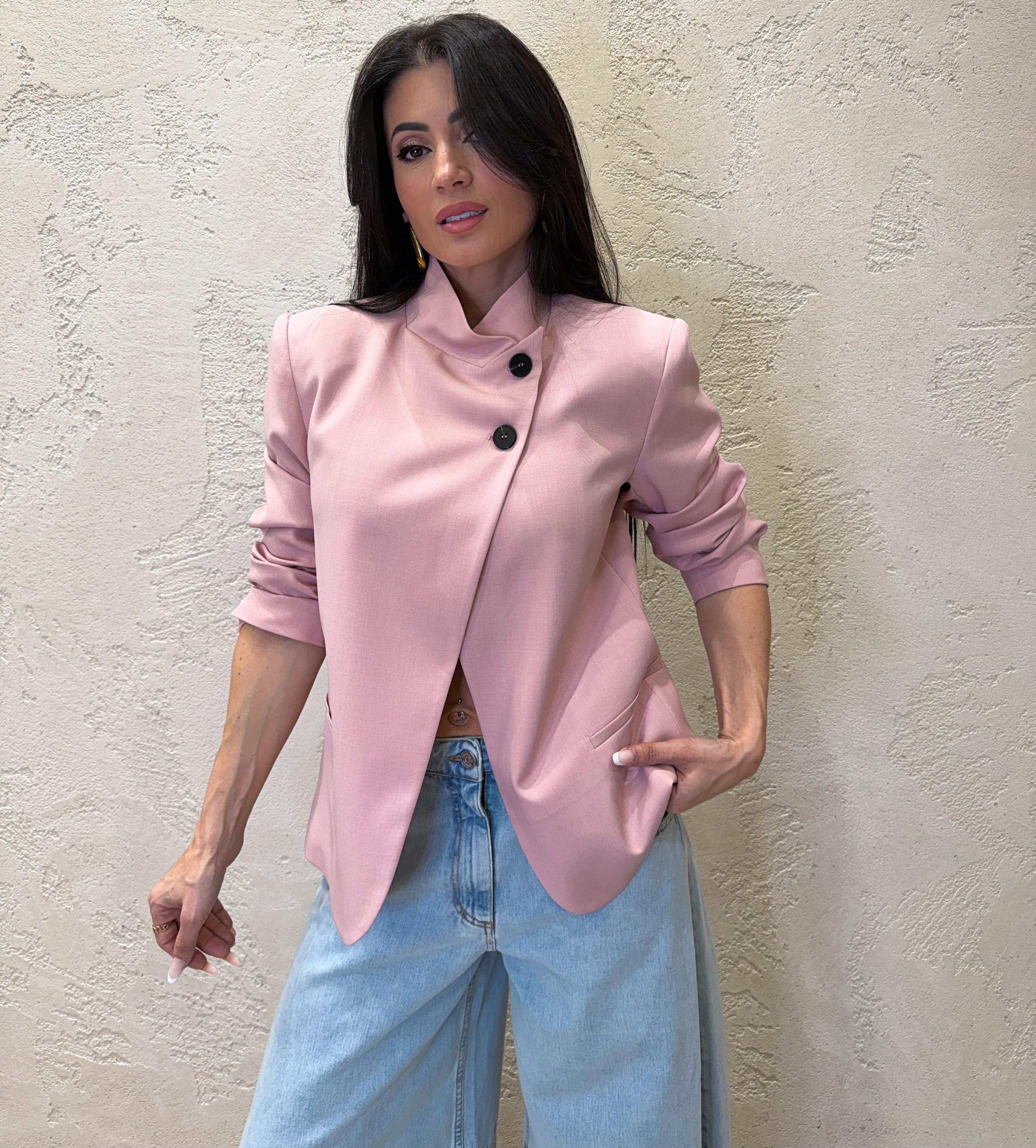 giacca con collo alla coreana e chiusura asimmetrica JMN-Q090 ROSA HAVEONE 