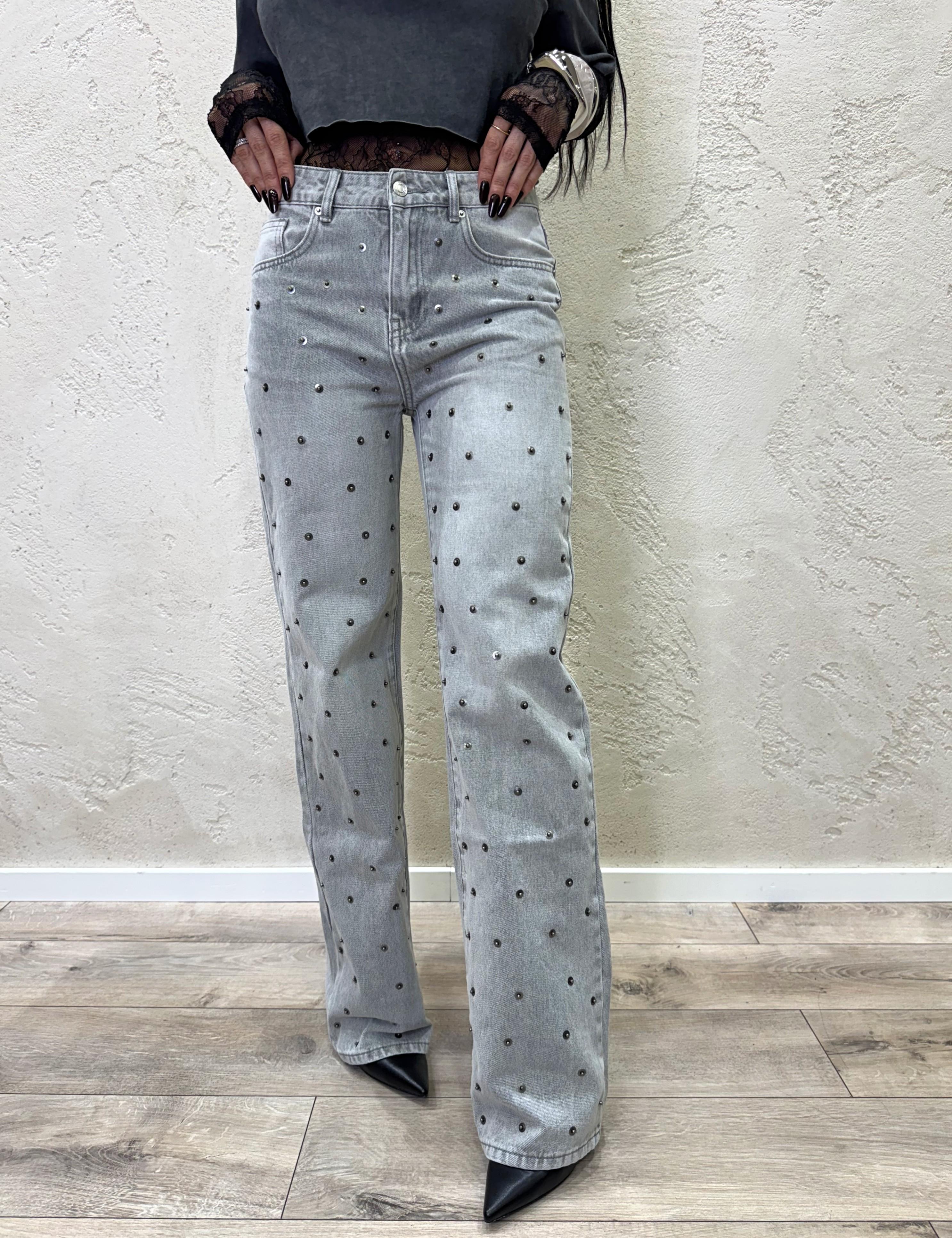 jeans modello aurora gamba dritta con borchie DF5155 GRIGIO VICOLO 