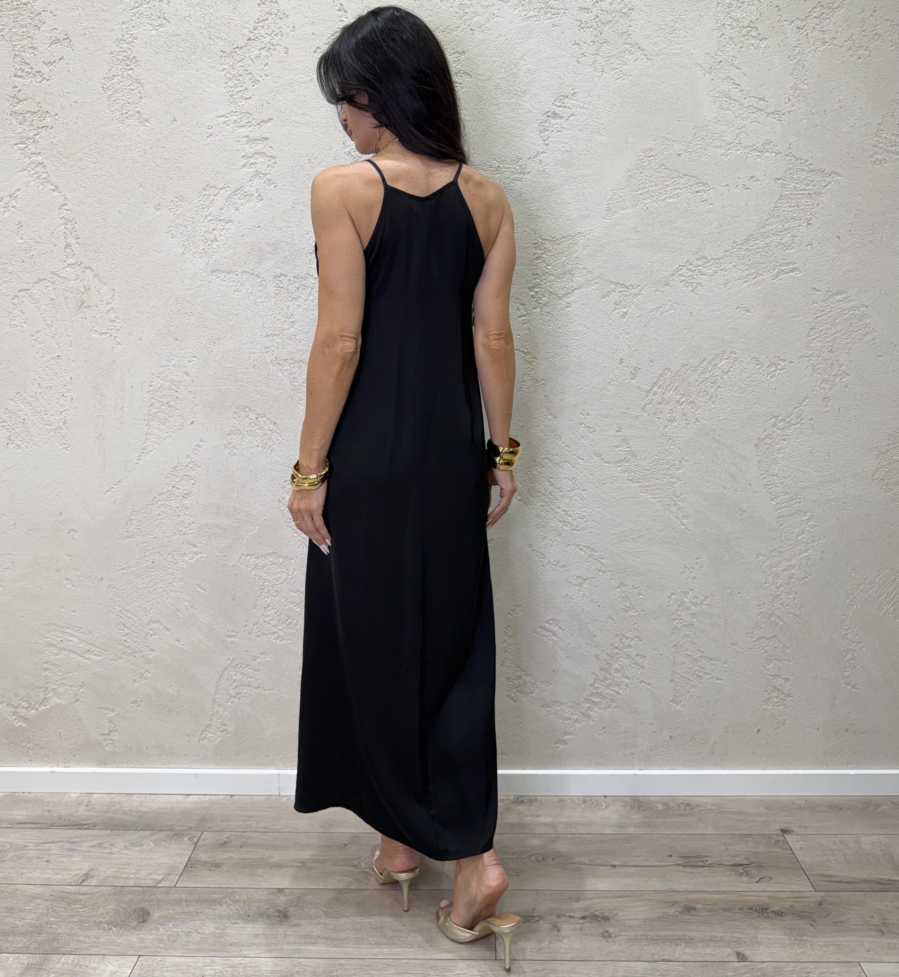 abito svasato in satin scollo all'americana TAB2585 NERO VICOLO 