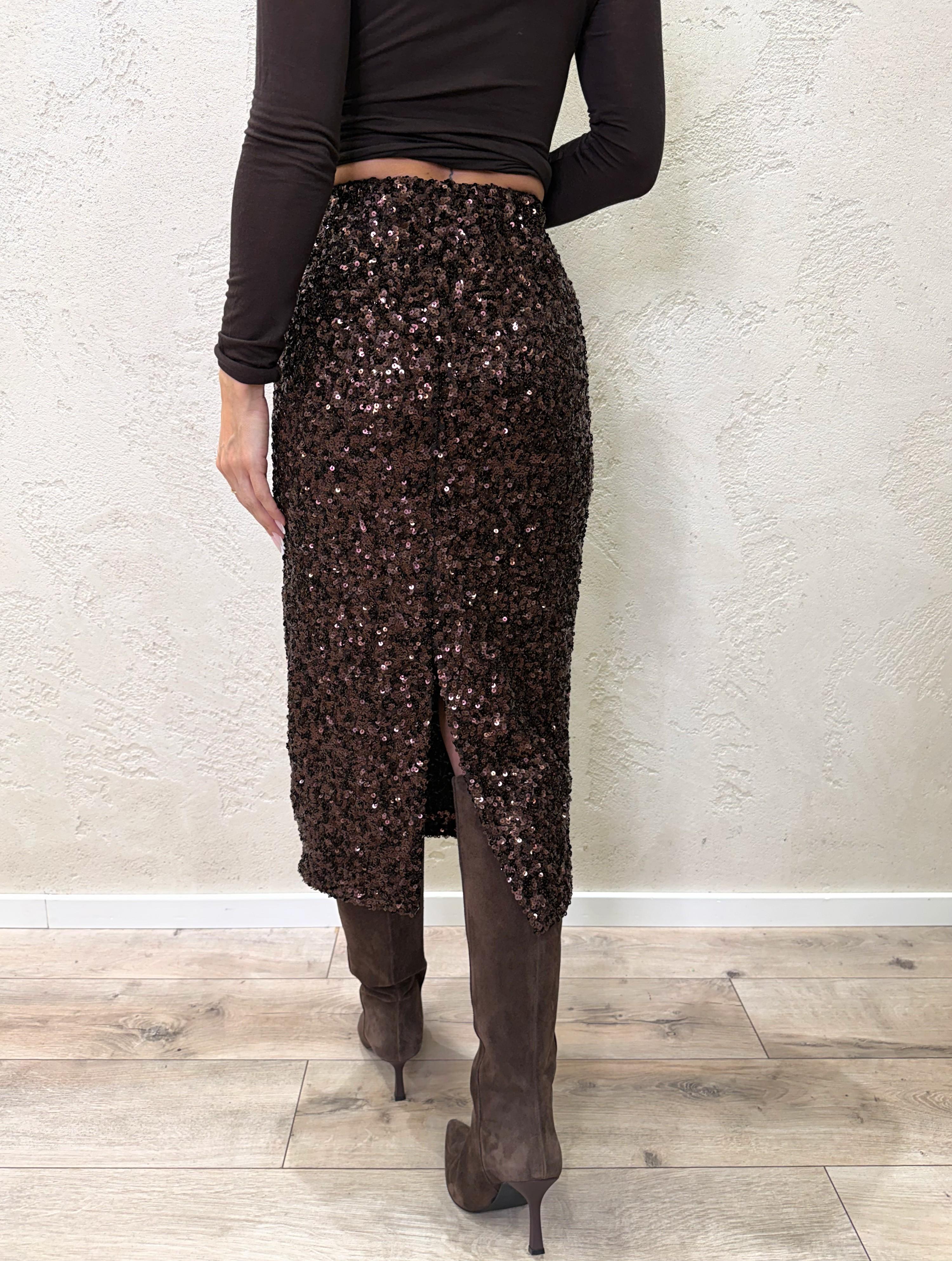 gonna midi con paillettes W25GA49 MORO MOTEL 