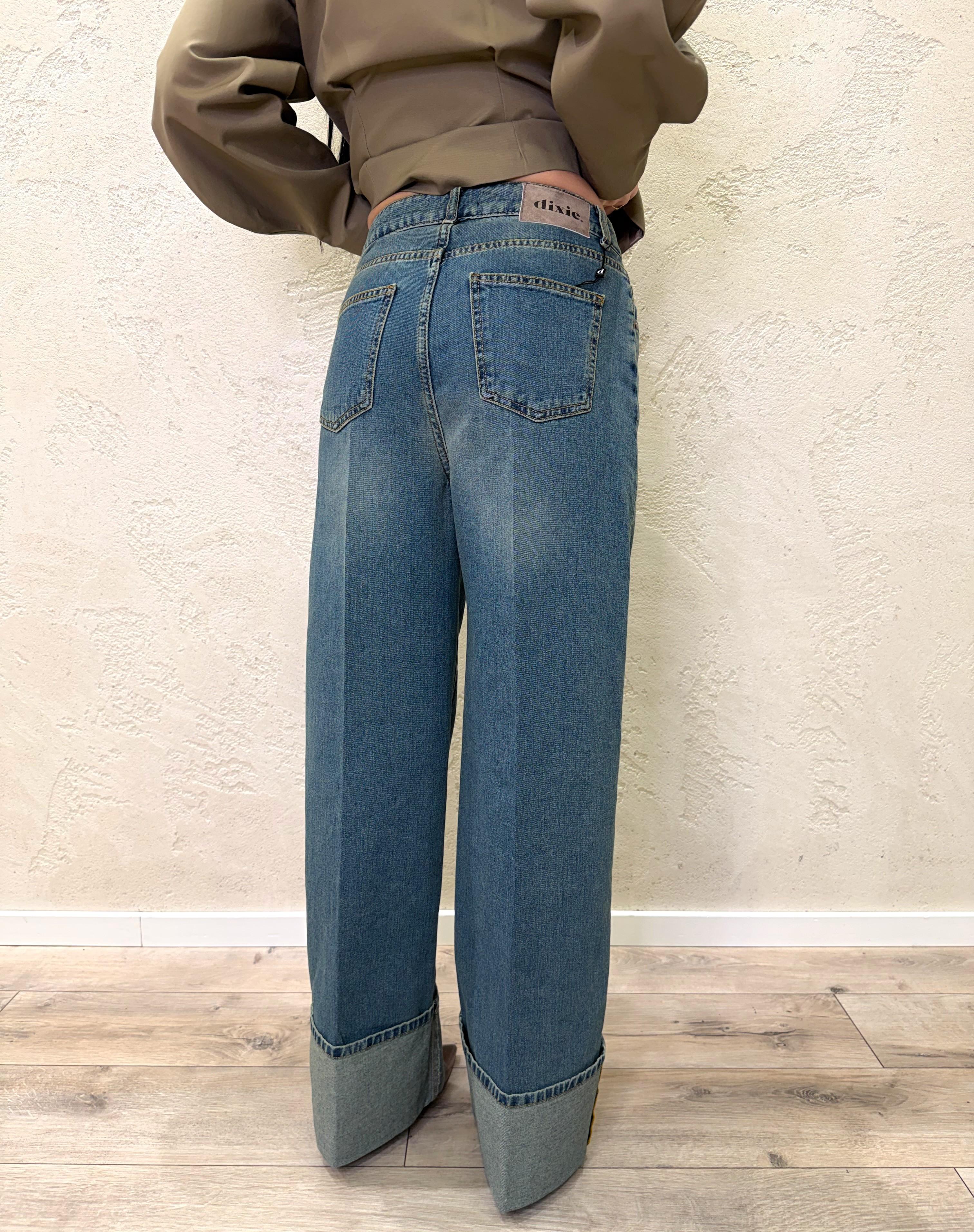 jeans a gamba dritta con maxi risvolto P512A090 DENIIMSLAVATO DIXIE 
