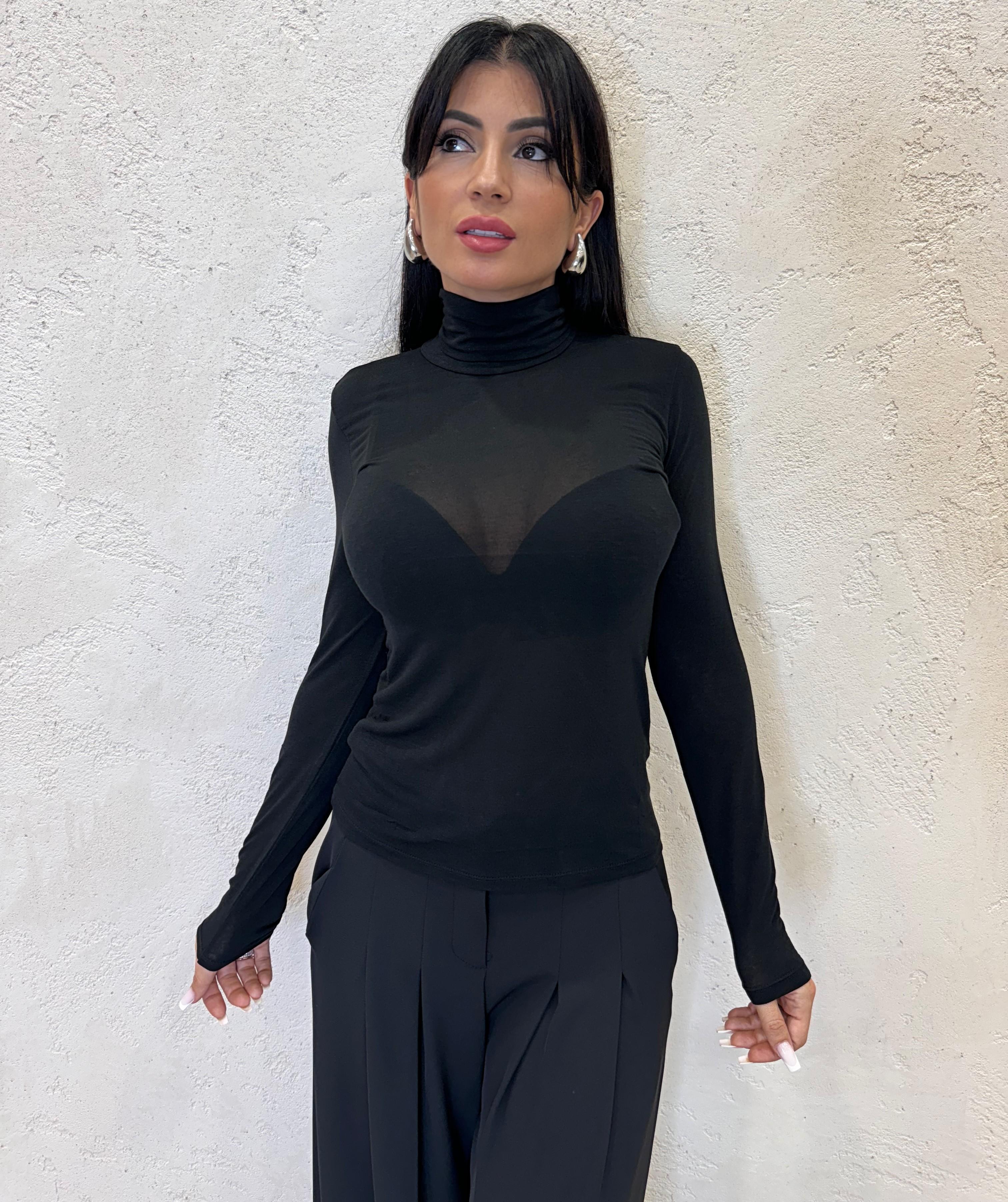 maglia misto cashmere con collo alto B05085 NERO SUSY MIX 