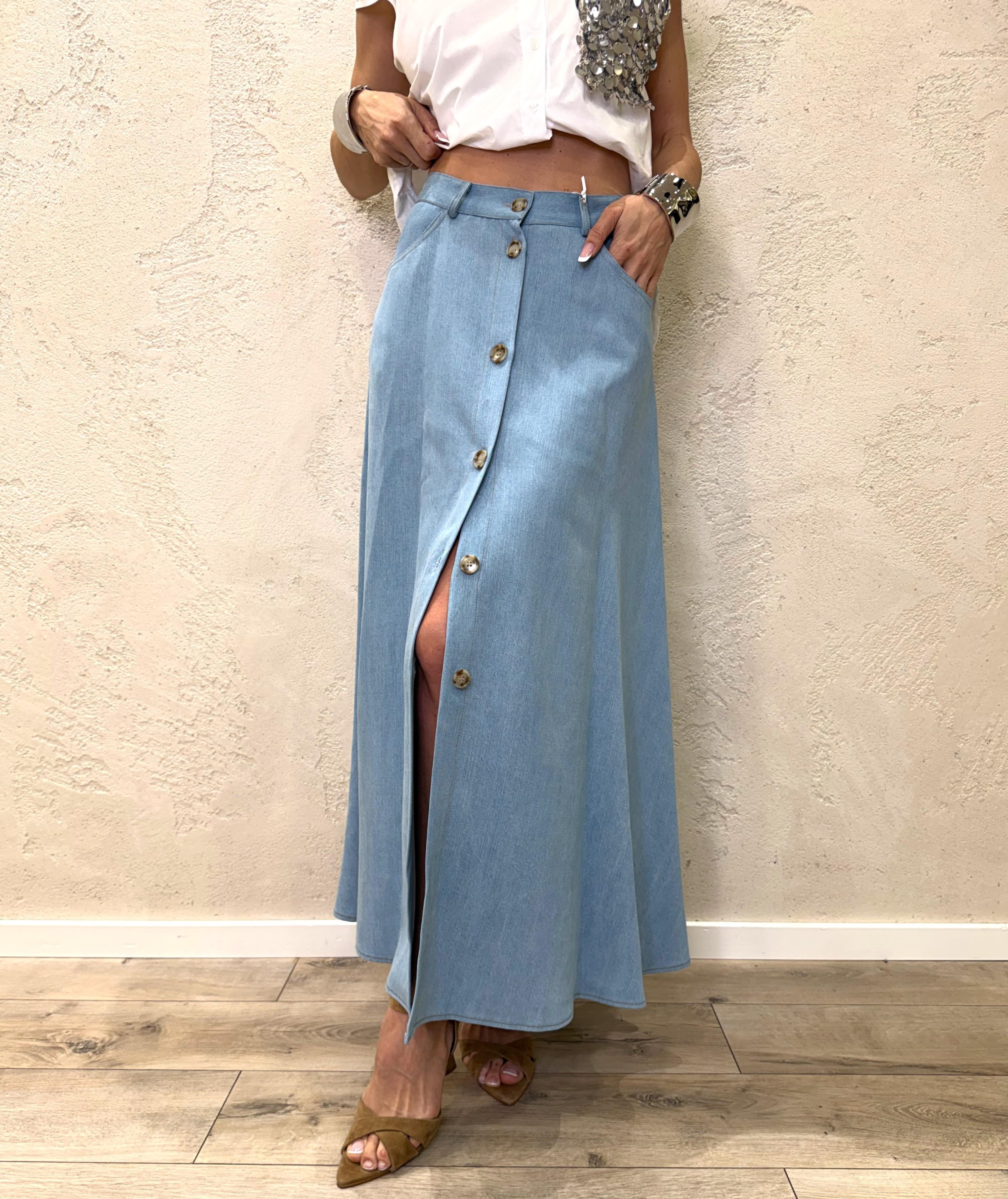 gonna midi in tela chambray con bottoni G9990041V DENIM CHIARO IMPERIAL 