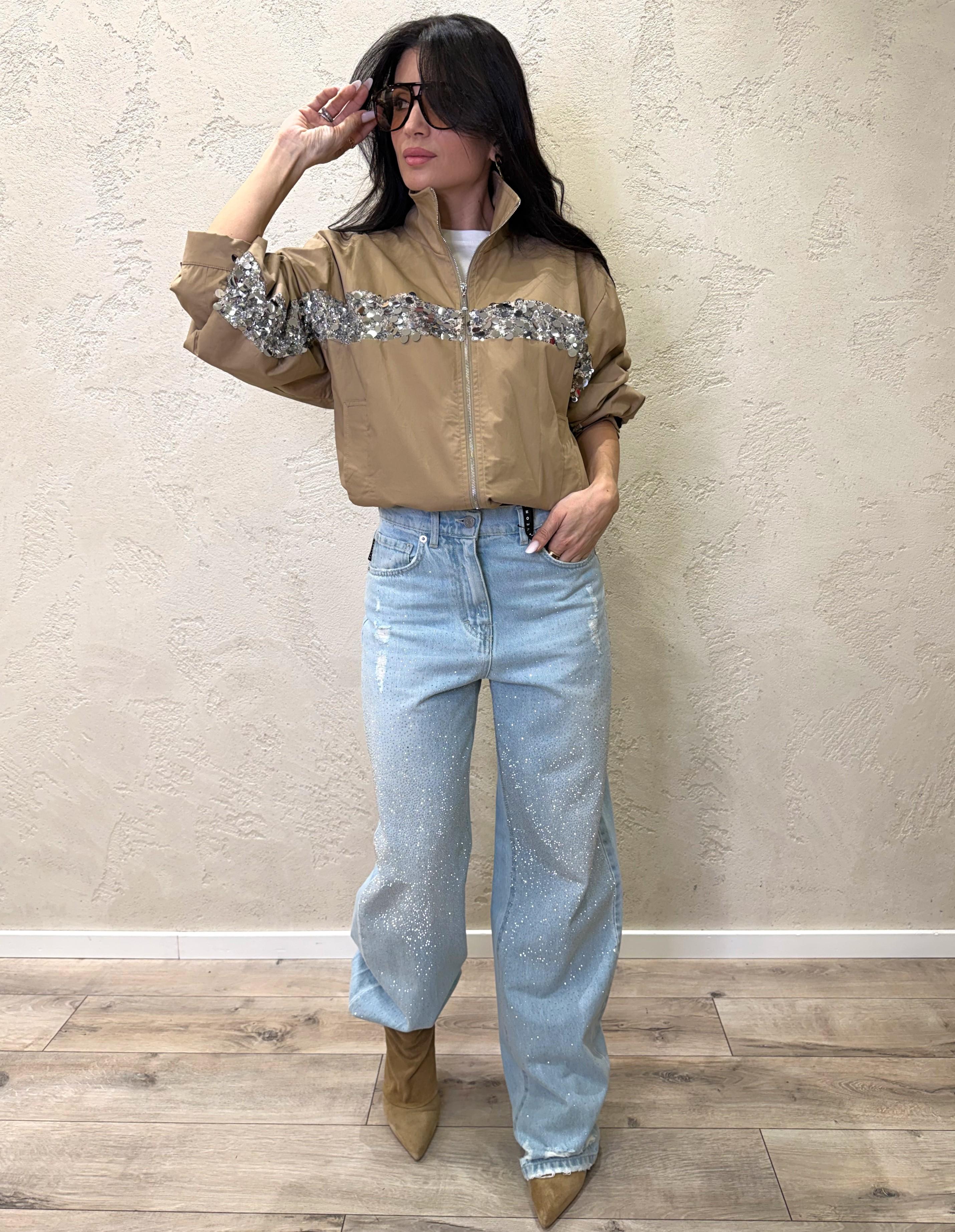 jeans modello stella in tela ferma a gamba dritta con strass PLS-Q041 DENIM CHIARO HAVEONE 