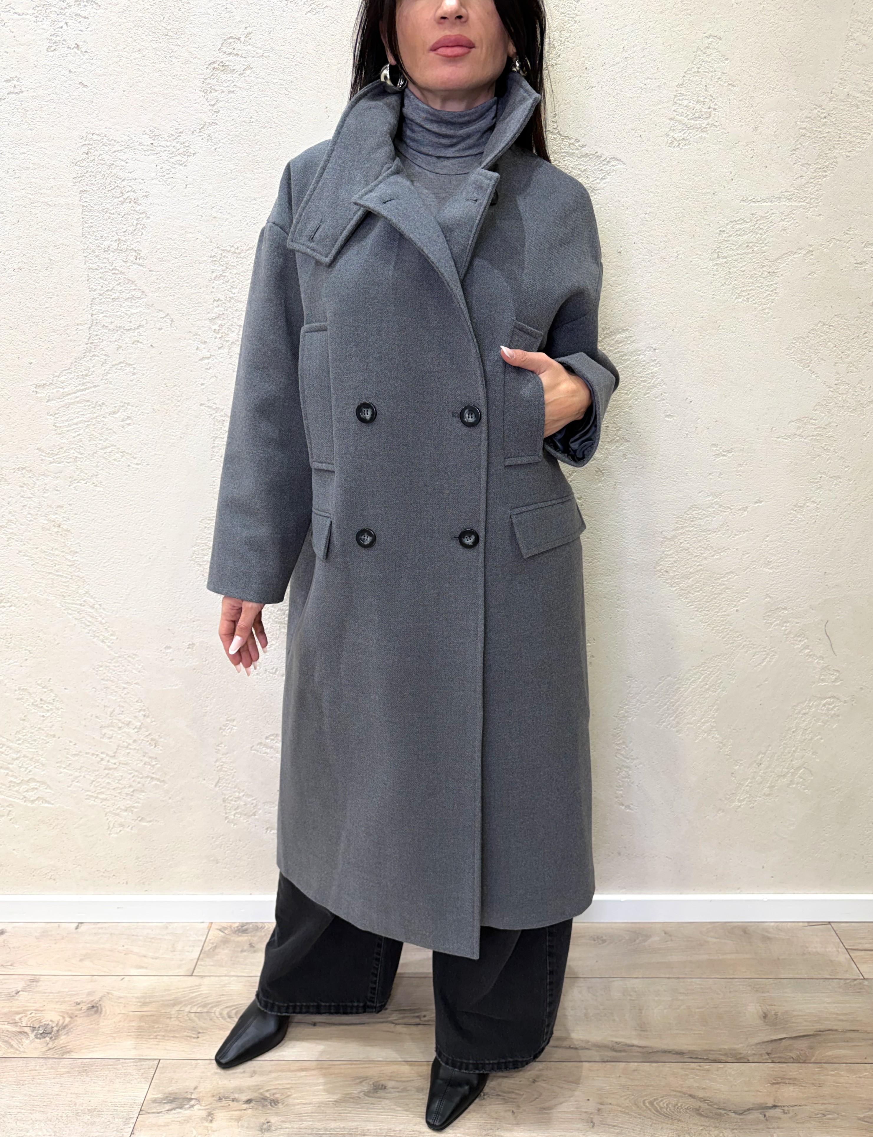cappotto lungo over misto lana collo alto TF1795 GRIGIO VICOLO 