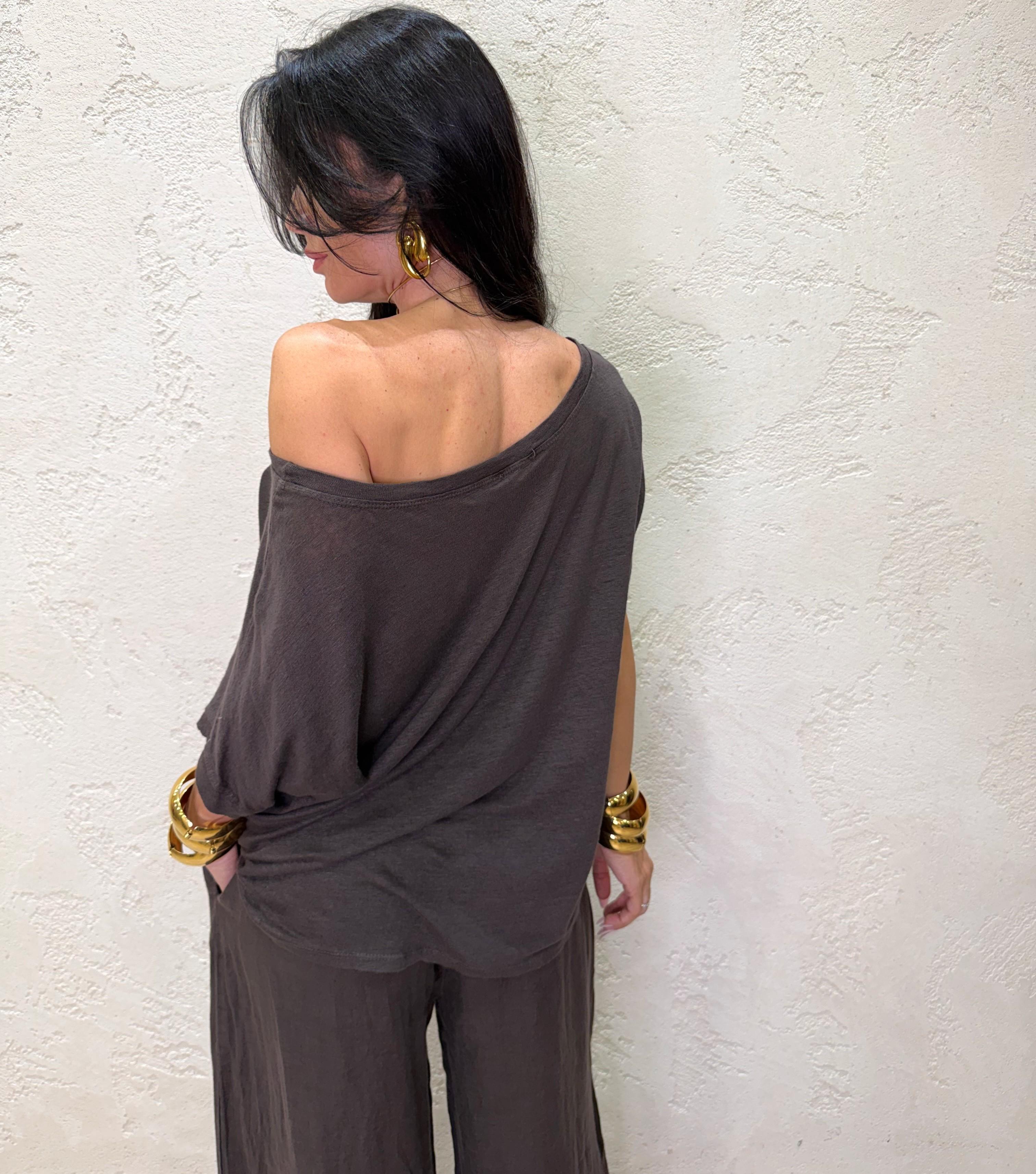 t-shirt morbida a pipistrello 100% lino 1246LI MORO ELEVI 