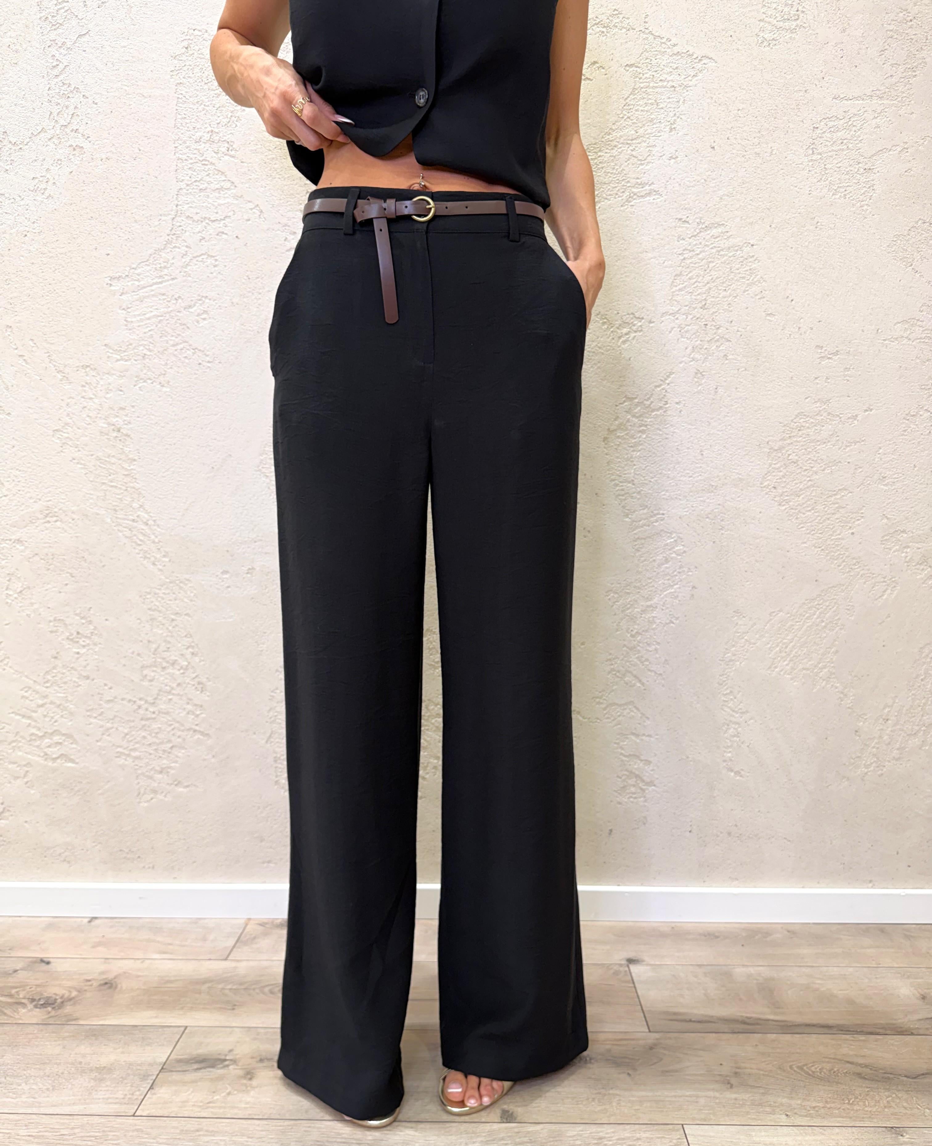 pantalone fluido a palazzo con cintura integrata PIA-Q532 NERO HAVEONE 