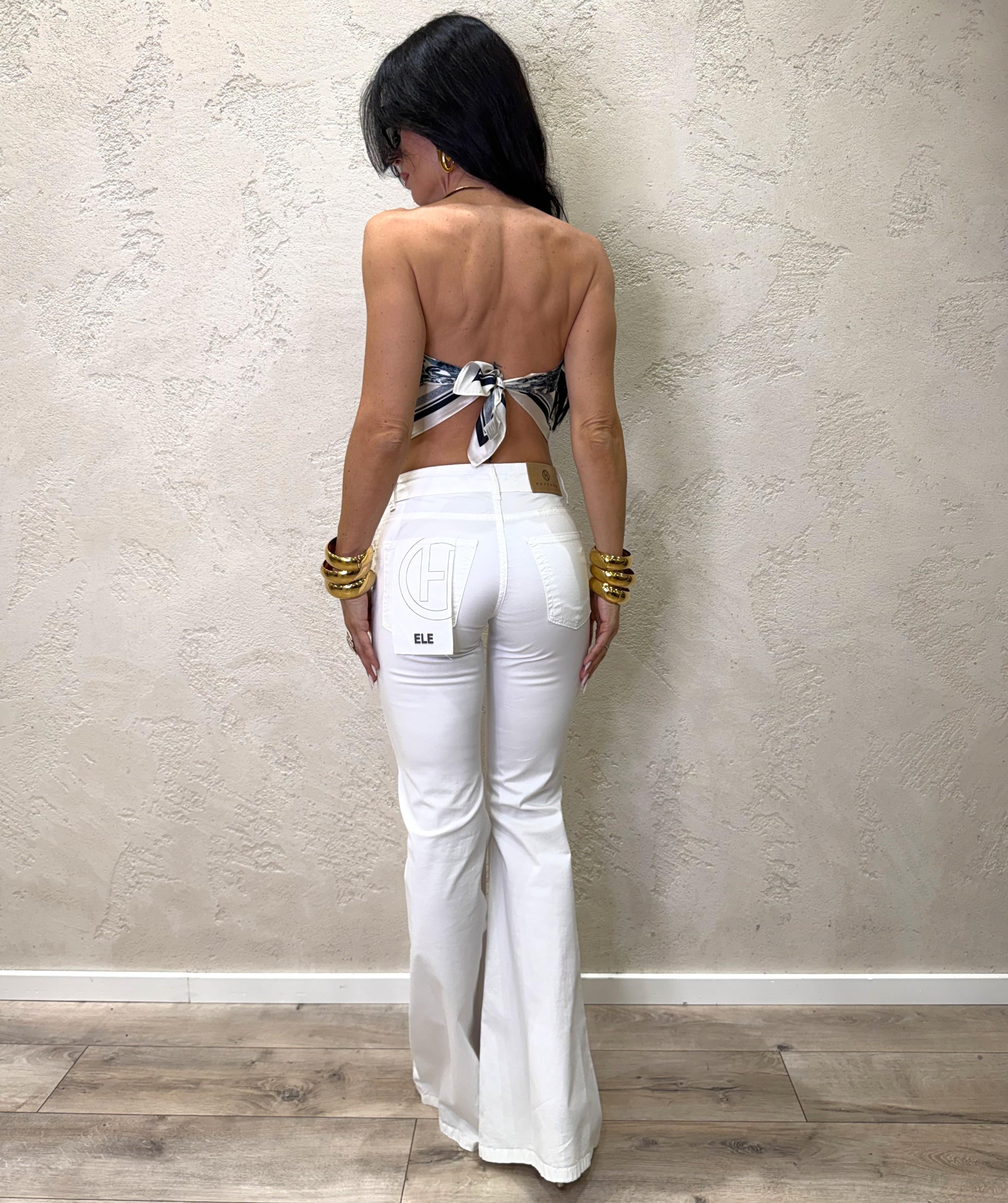 jeans elasticizzato modello ele a zampa PLS-Q555 BIANCO HAVEONE 
