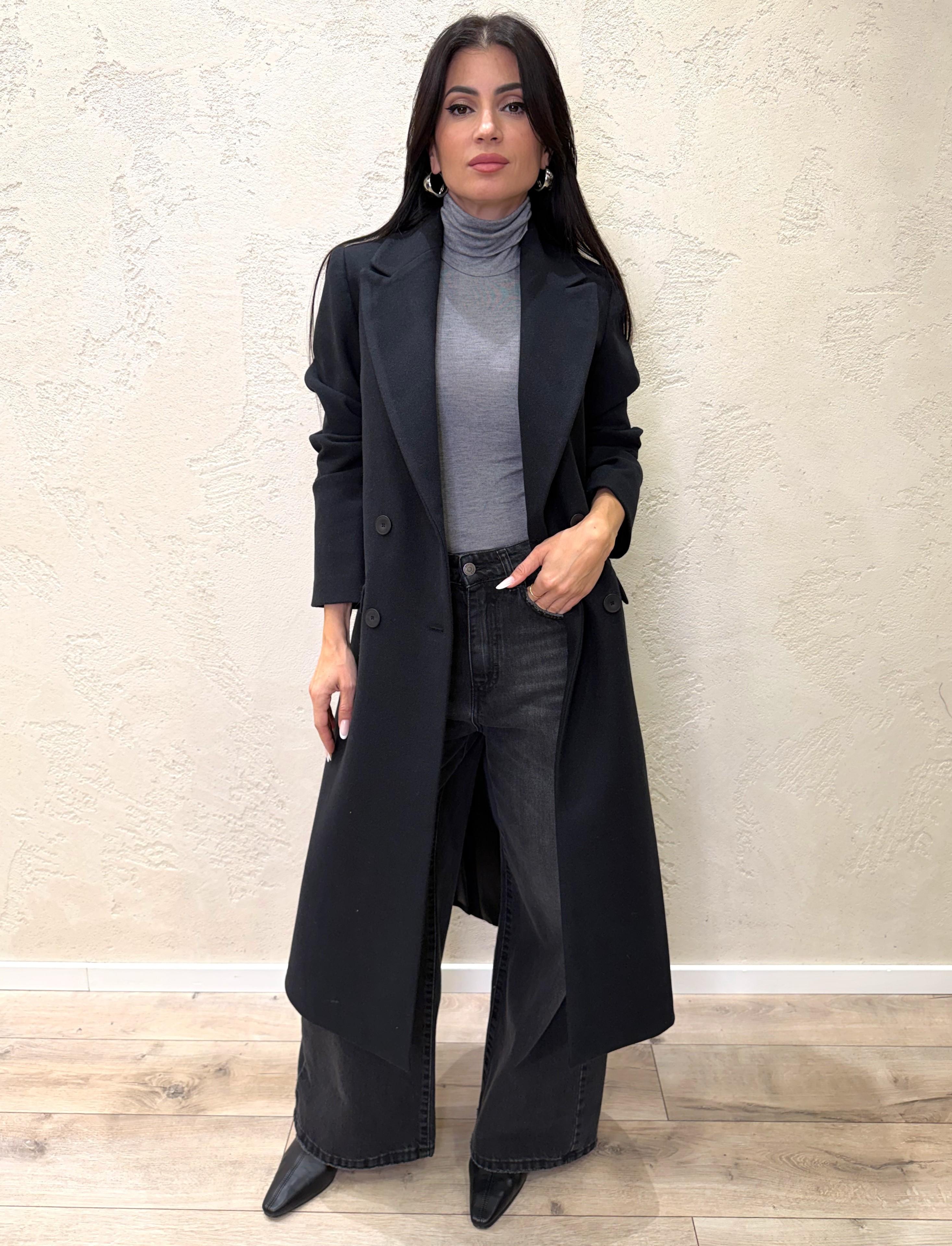 cappotto lungo misto lana doppio petto TF1796 NERO VICOLO 