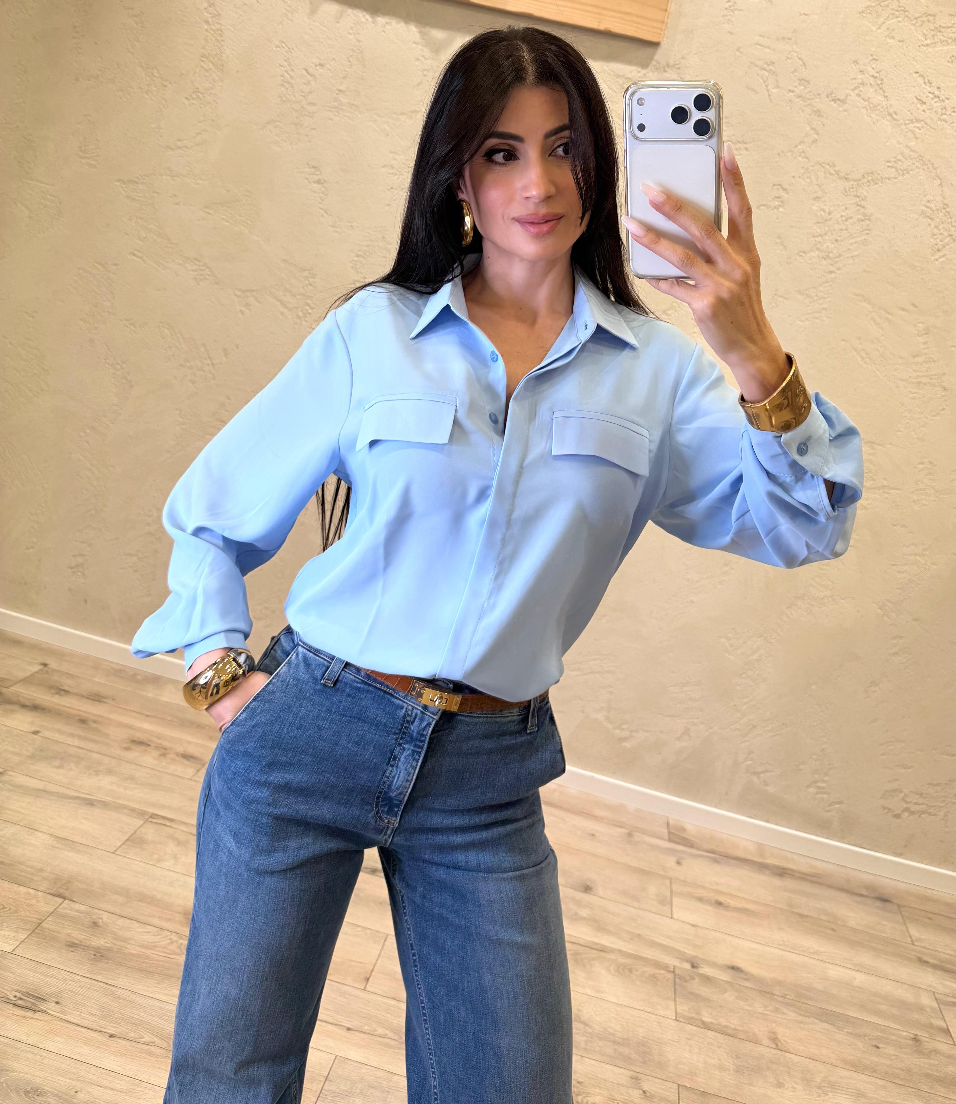 camicia in tessuto fluido con taschine 26Y928N18 CELESTE SUSY MIX 