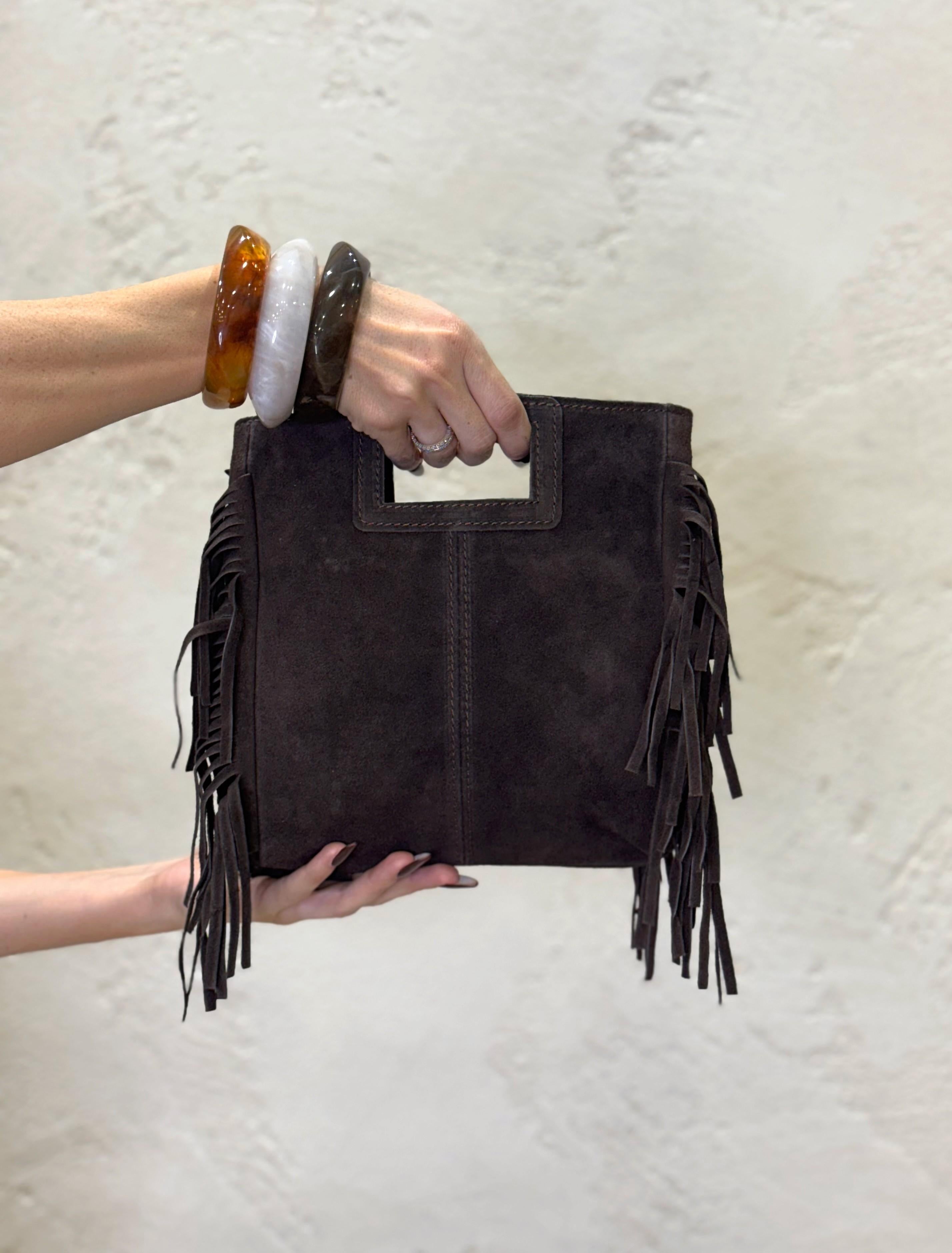 borsa a mano in vera pelle scamosciata con frange WCP-N090 MORO HAVEONE 