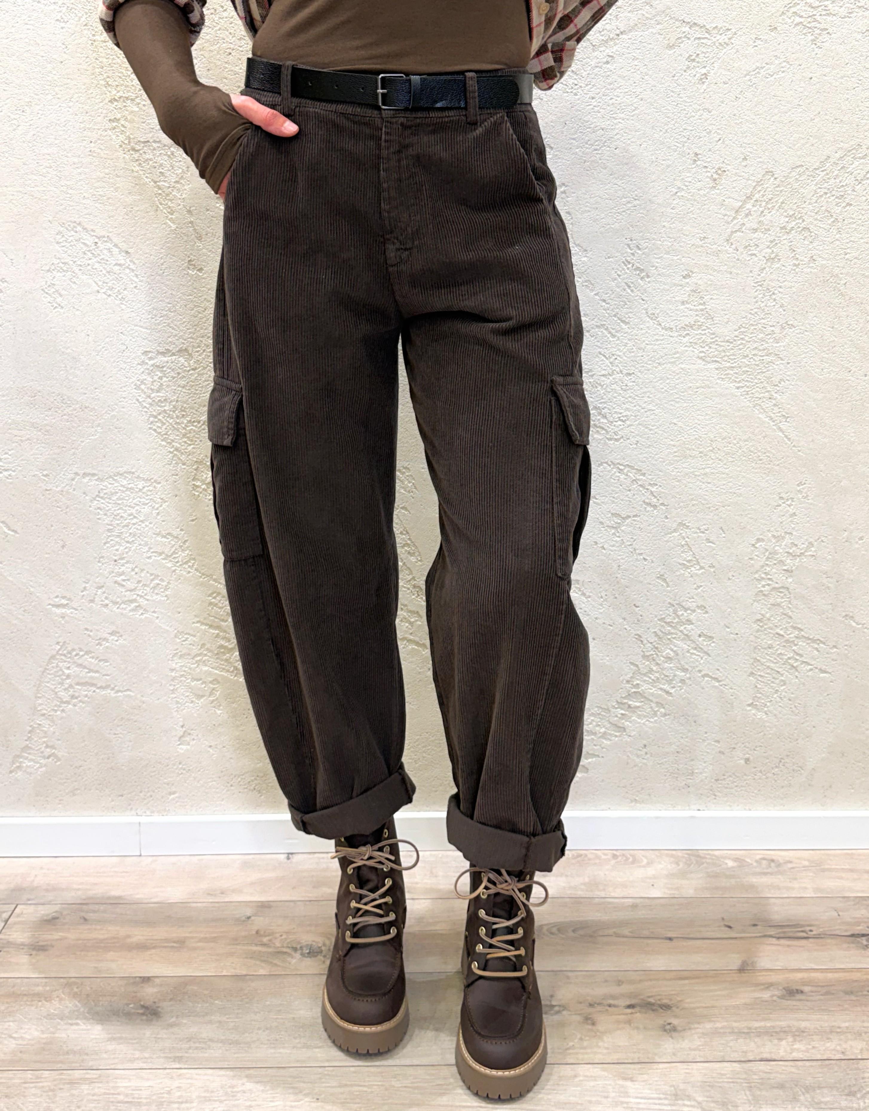 pantalone modello baloon tasconato in velluto a costine 59423P MORO SUSY MIX 