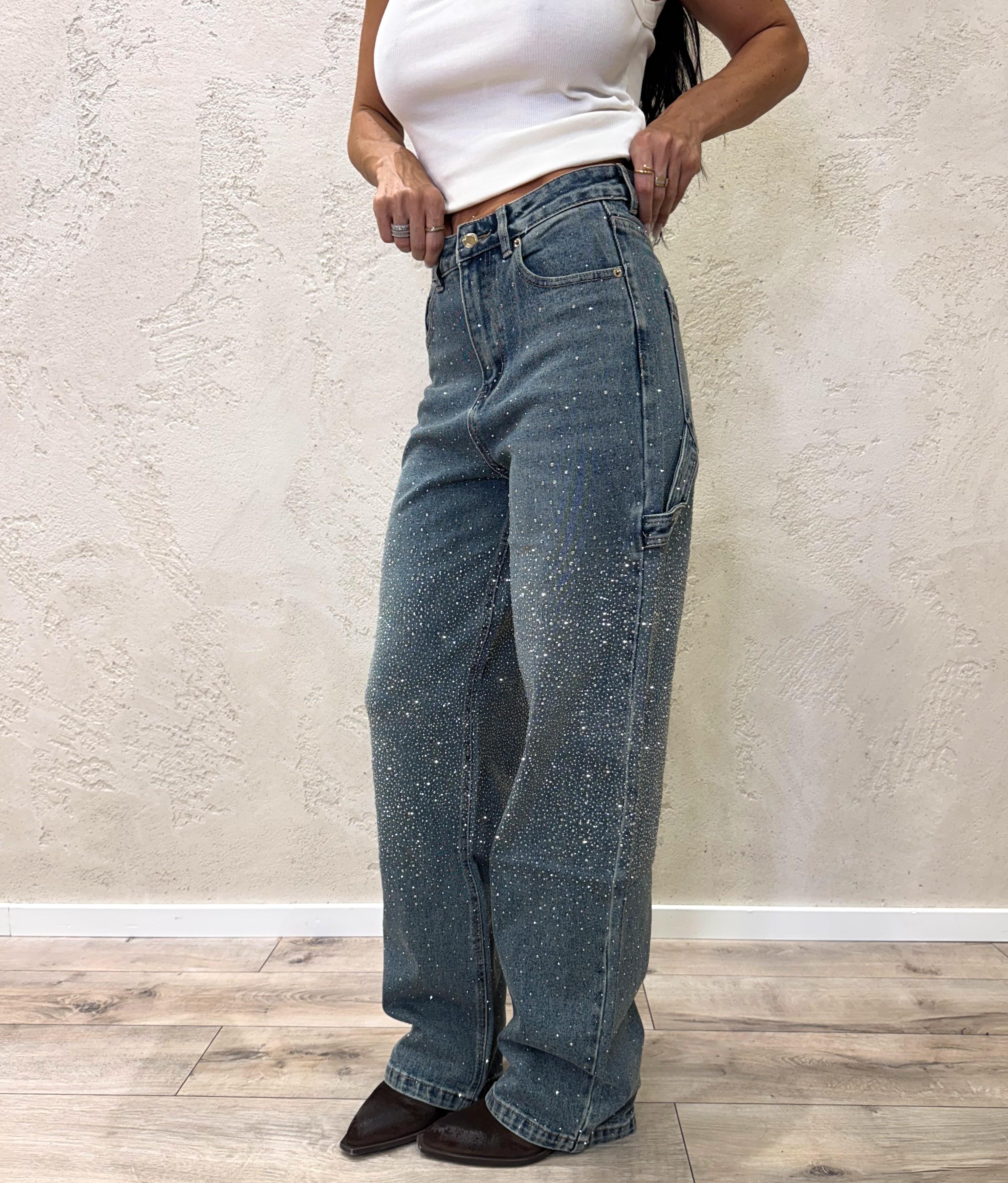 jeans wide leg modello work con strass JNWORKSTRASS THE ELEVI 