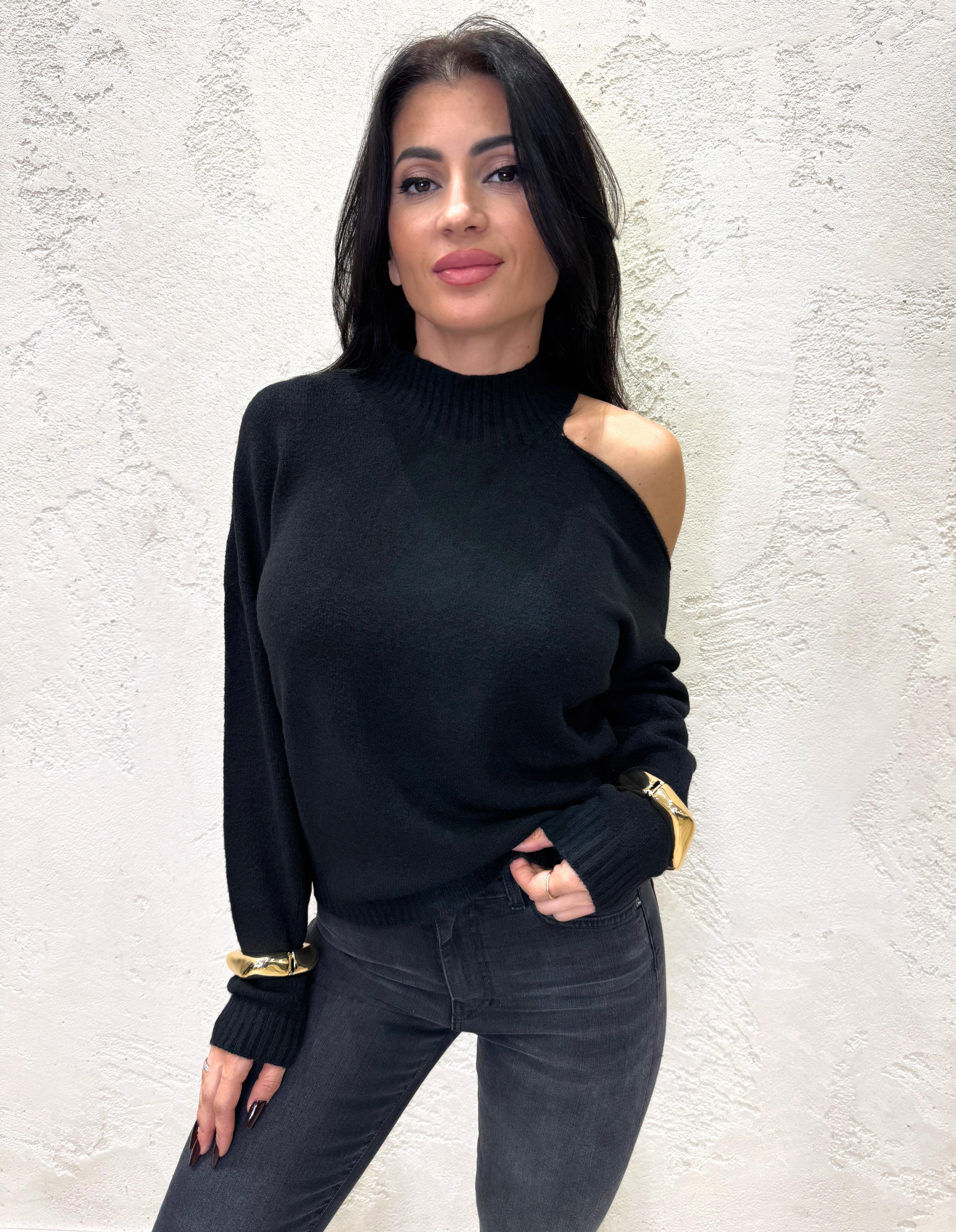 maglia cut out asimmetrica 78071 NERO SUSY MIX 