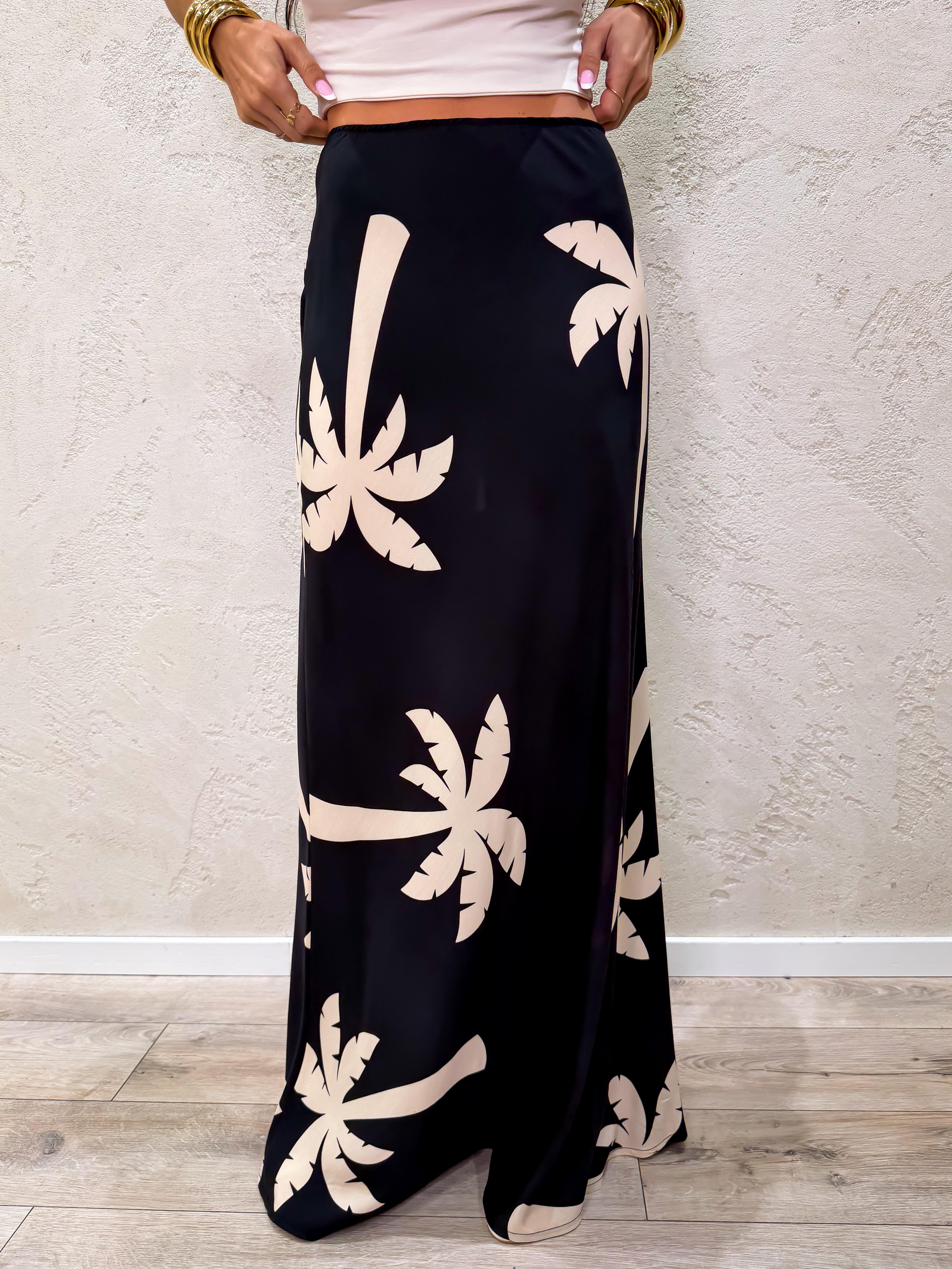 gonna lunga 100% viscosa in fantasia GIA-Q170 NERO/LATTE HAVEONE 
