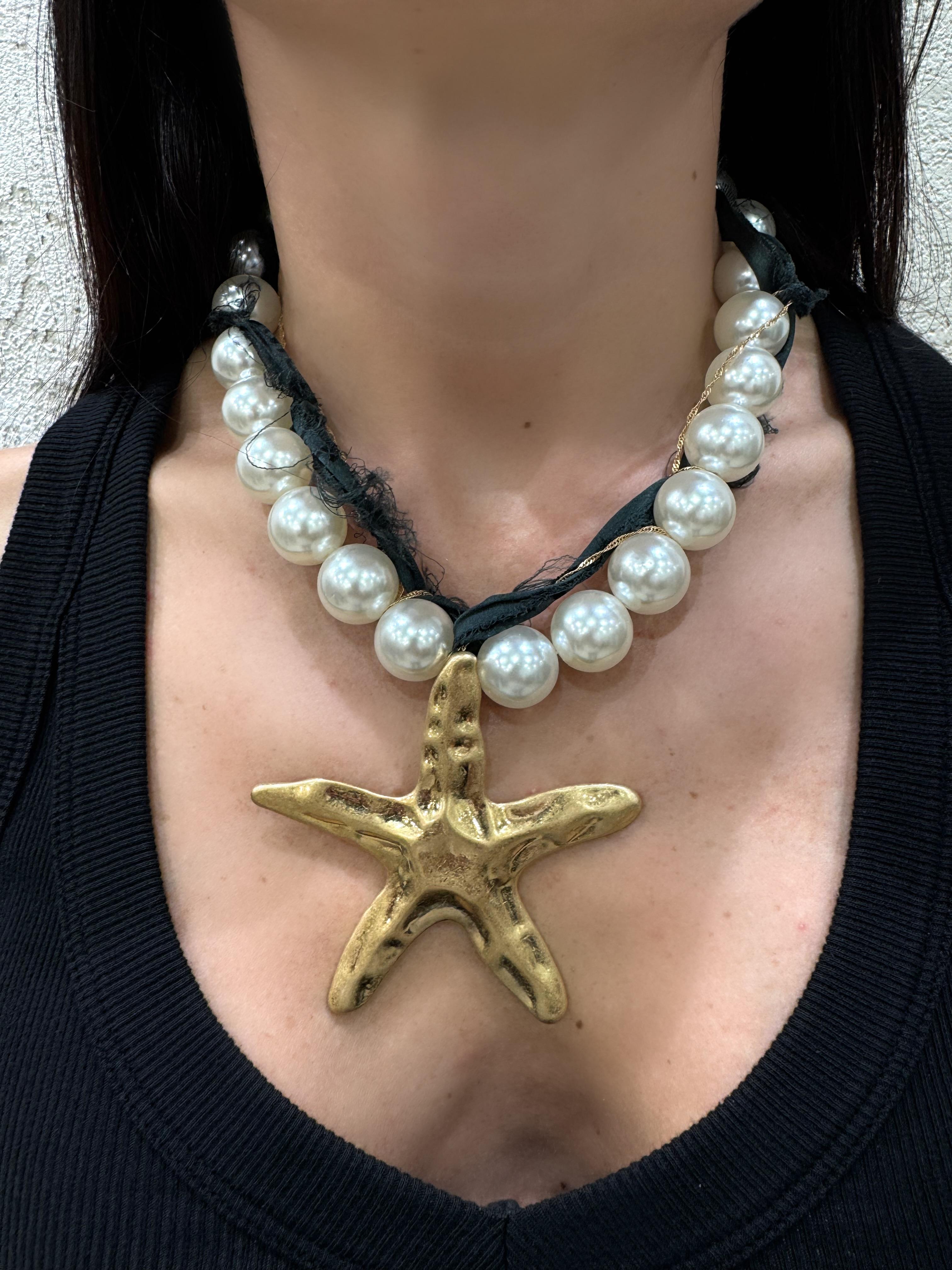 collana stella marina con perle COLSTELLAPERLE ORO/NERO ELEVI 