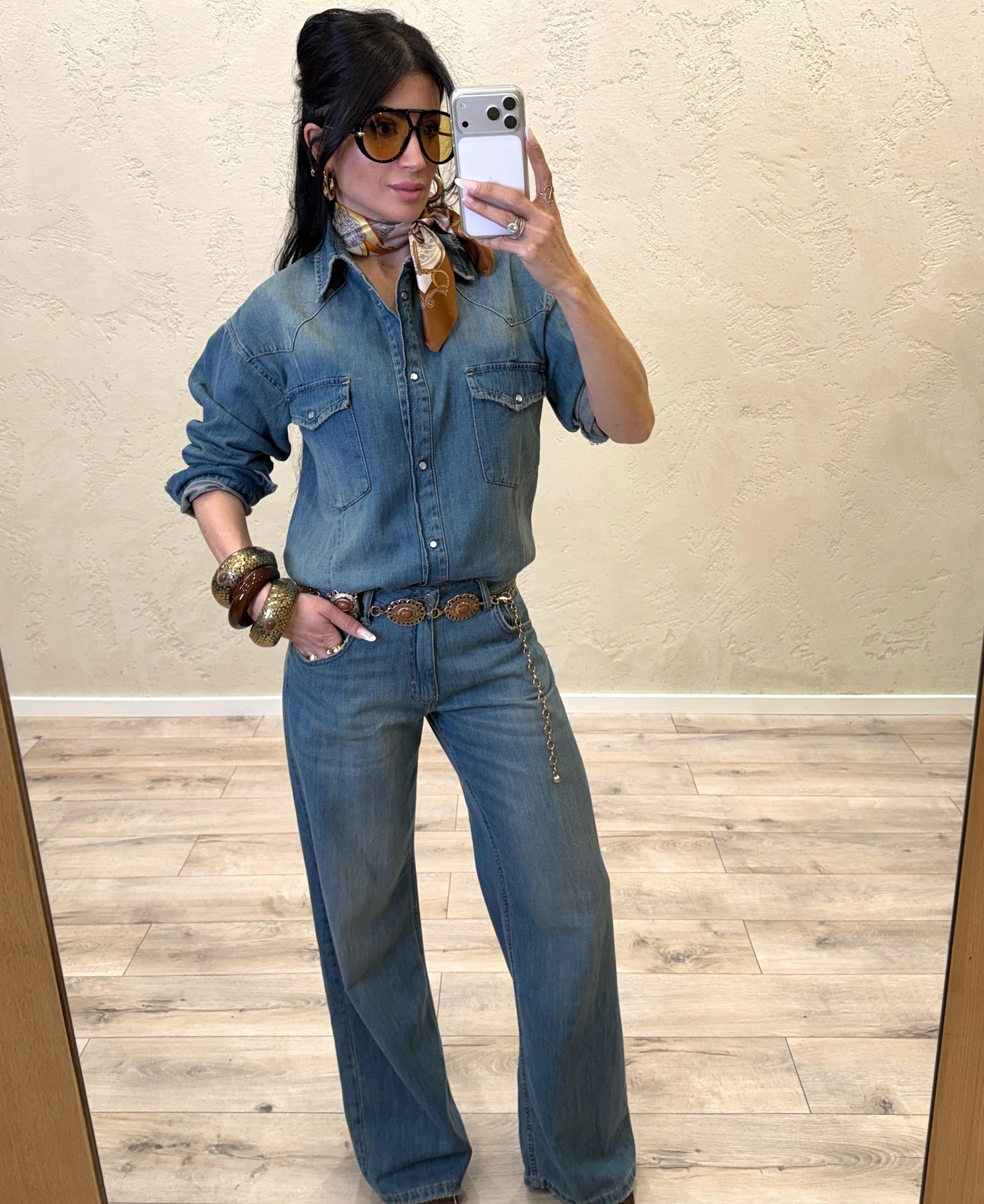 camicia ampia in jeans con orli rovinati DAB5308 DENIM VICOLO 