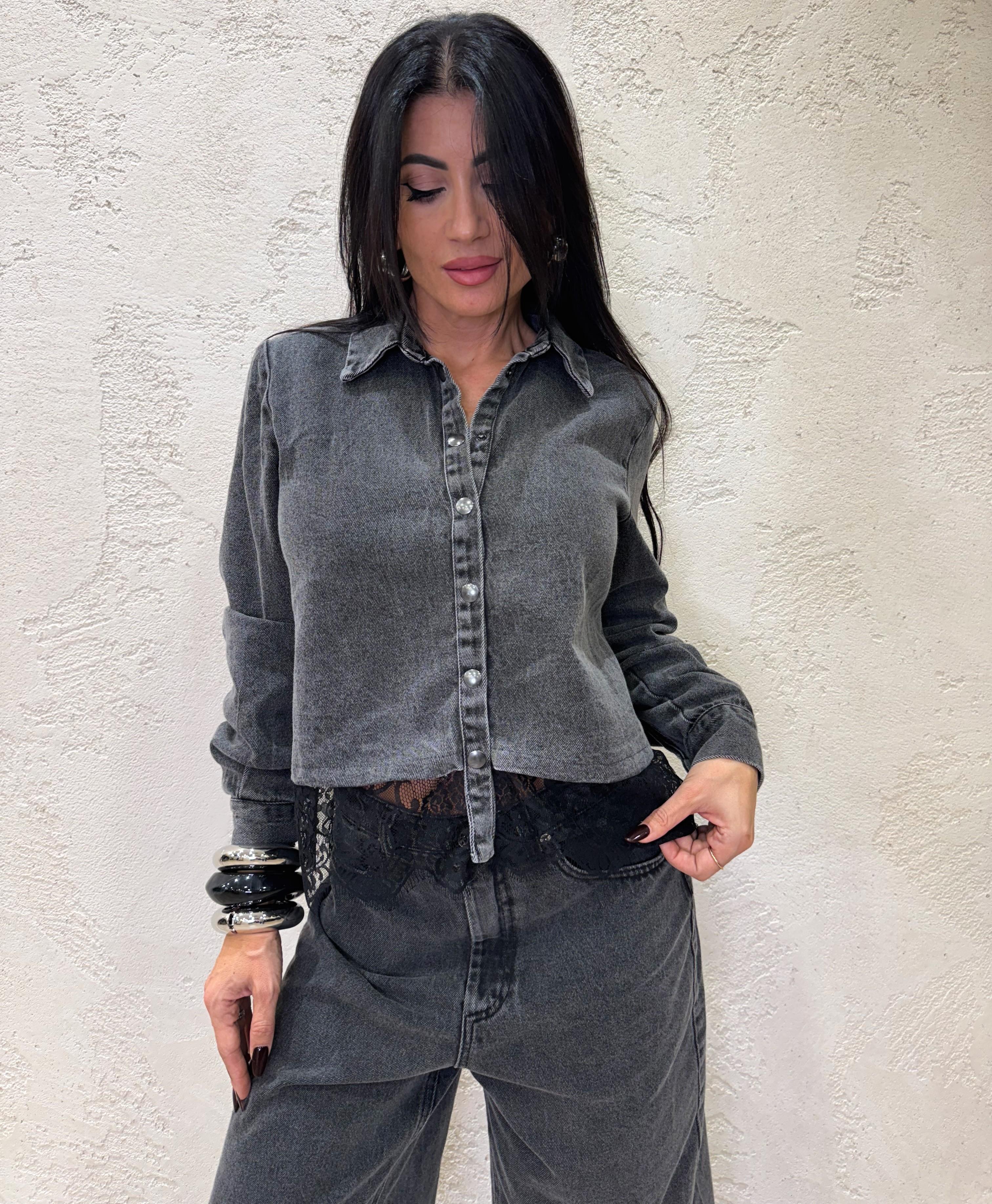 camicia in jeans con inserto in pizzo W25C655 ANTRACITE TENSIONE IN 