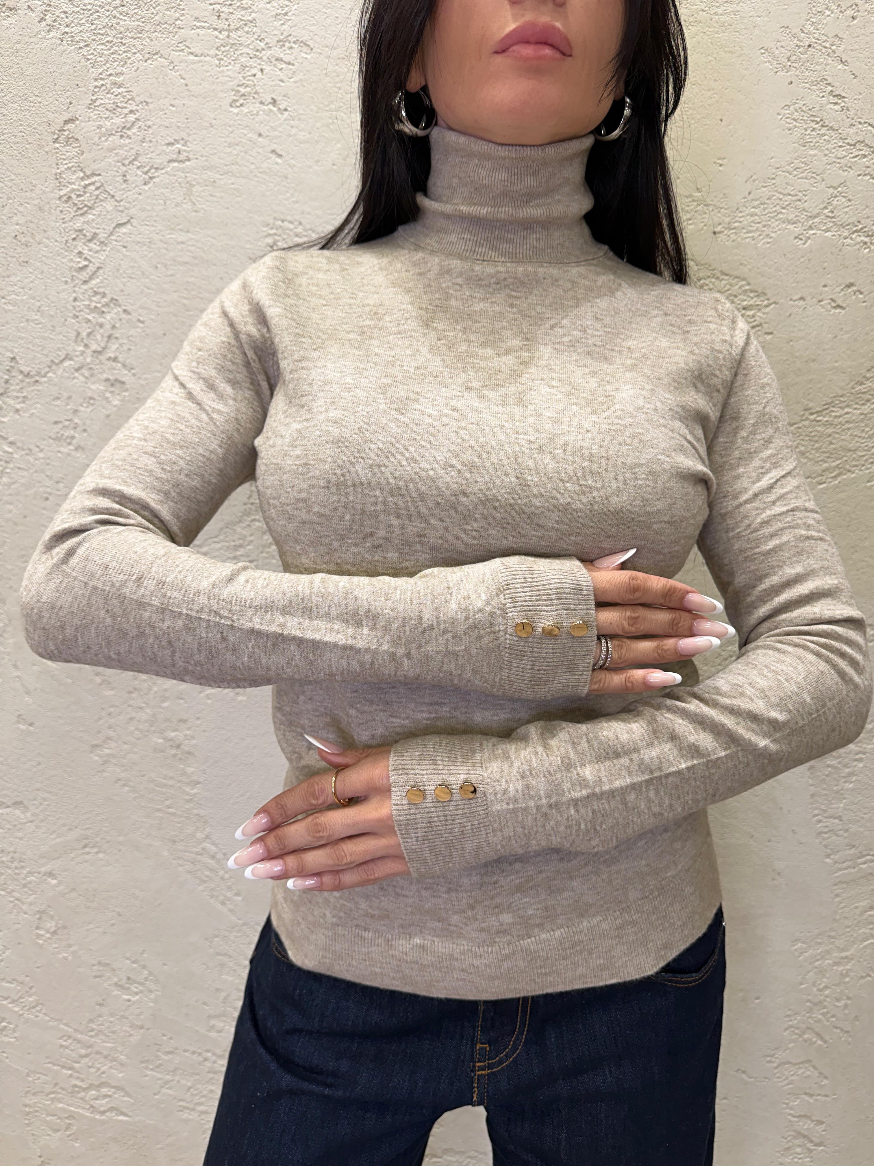 maglia collo alto misto lana con bottoncini su polso MACAB BEIGE ELEVI 