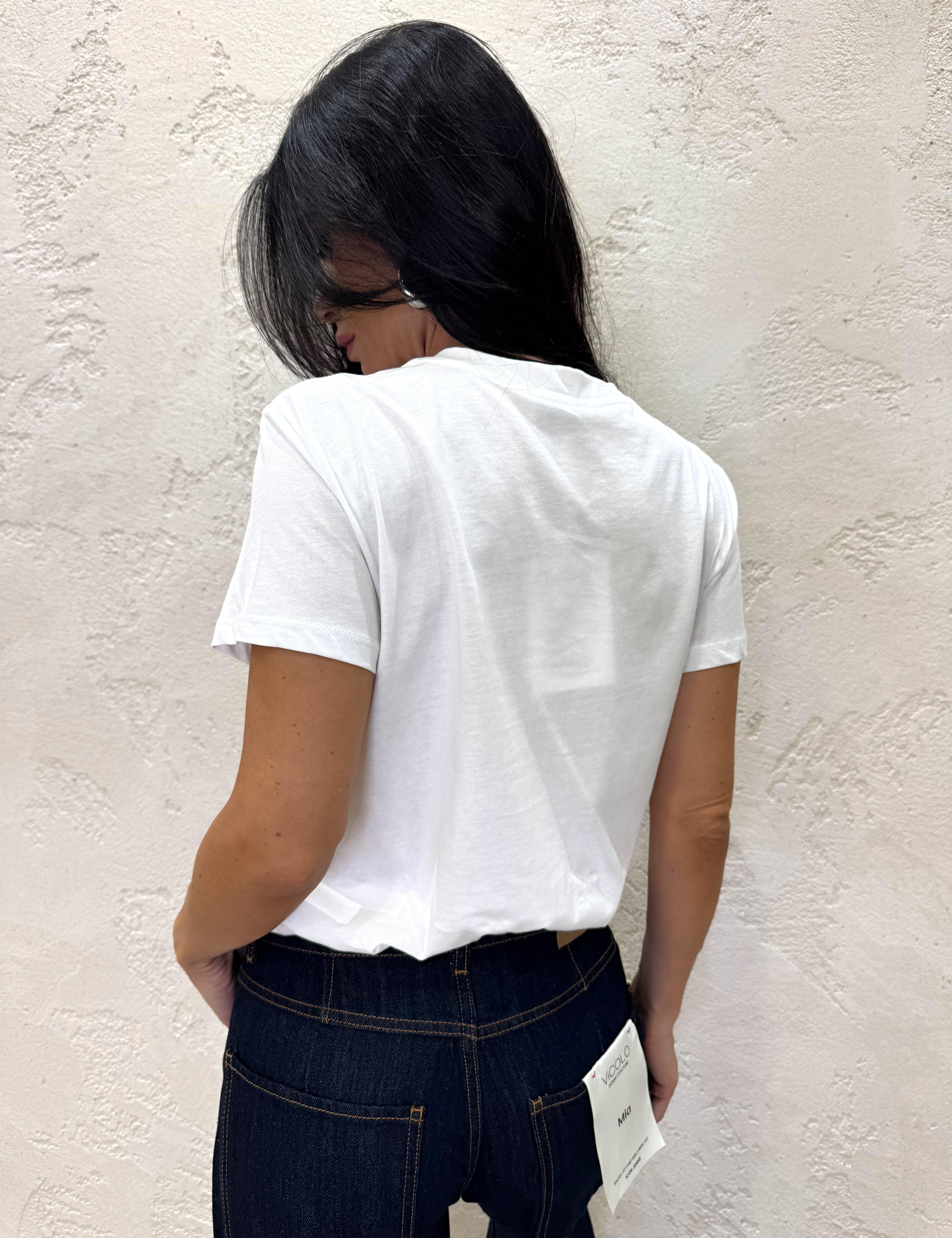 t-shirt con stampa e applicazioni gioiello SH002510 PANNA SUSY MIX 