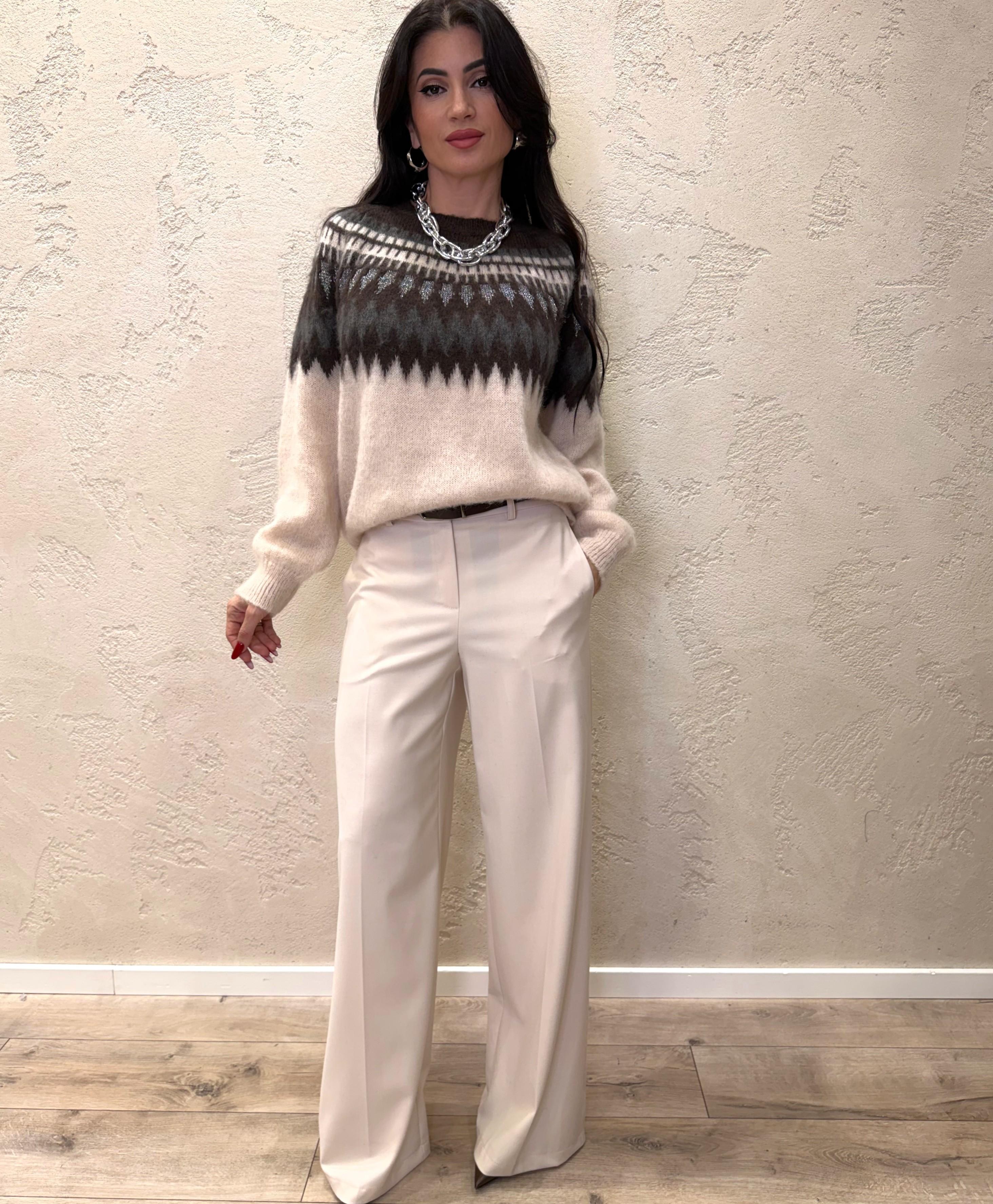 pull misto mohair jacquard<BR/> D81326 ECRU/MORO TENSIONE IN 