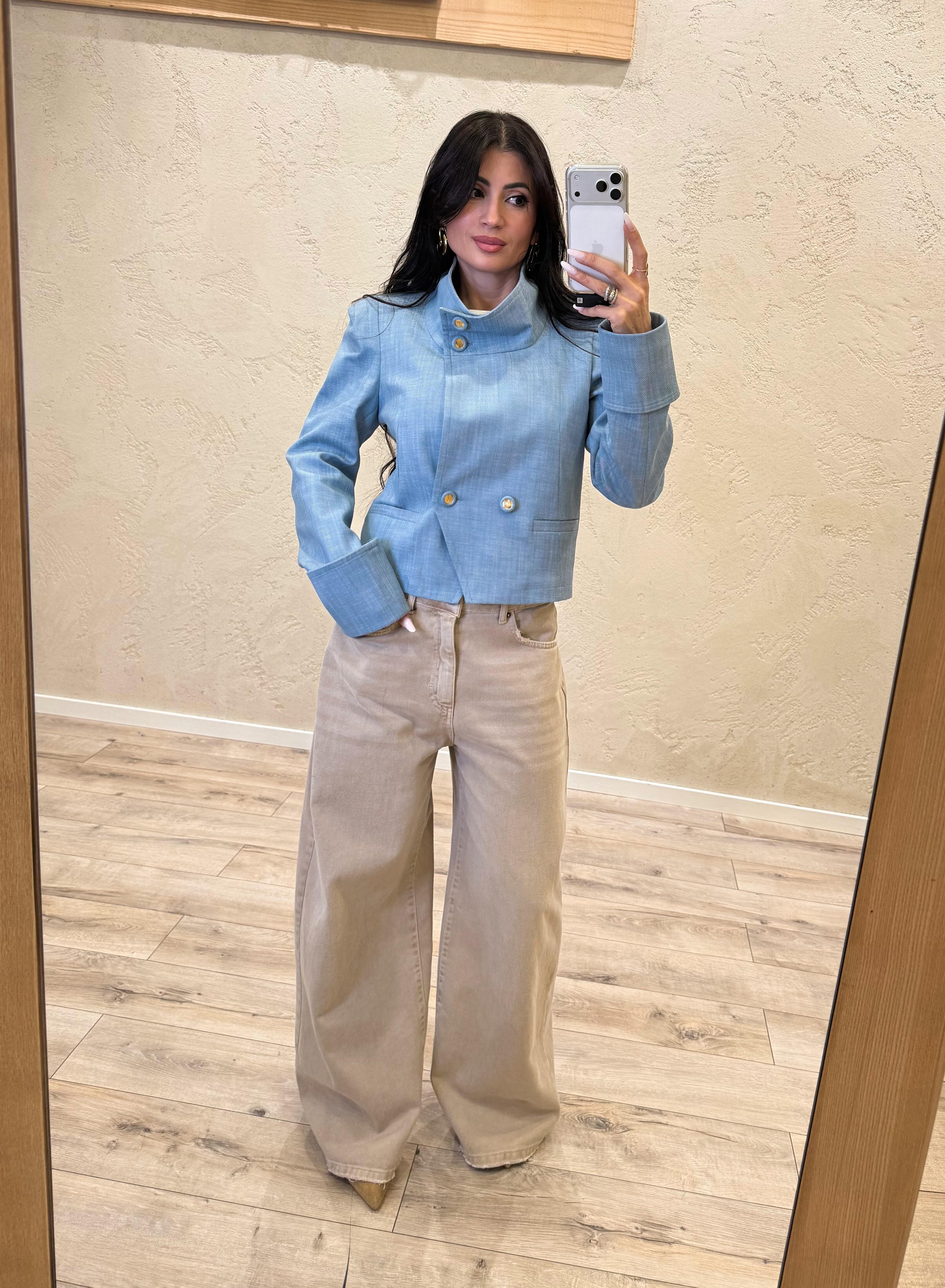giacca corta con chiusura doppiopetto in denim VHT0LQW AZZURRO DENIM IMPERIAL 