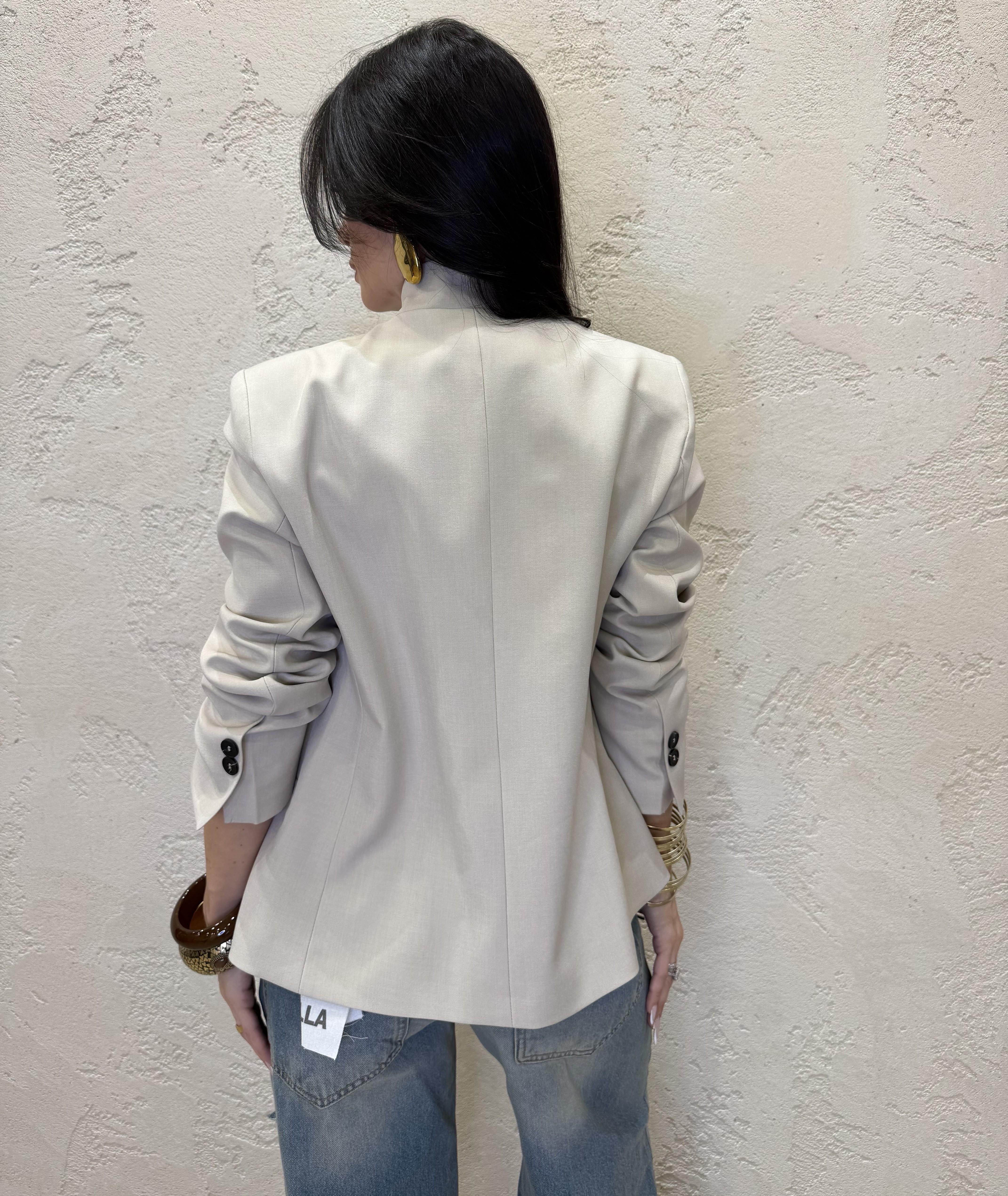 giacca con collo alla coreana e chiusura asimmetrica JMN-Q090 BEIGE HAVEONE 