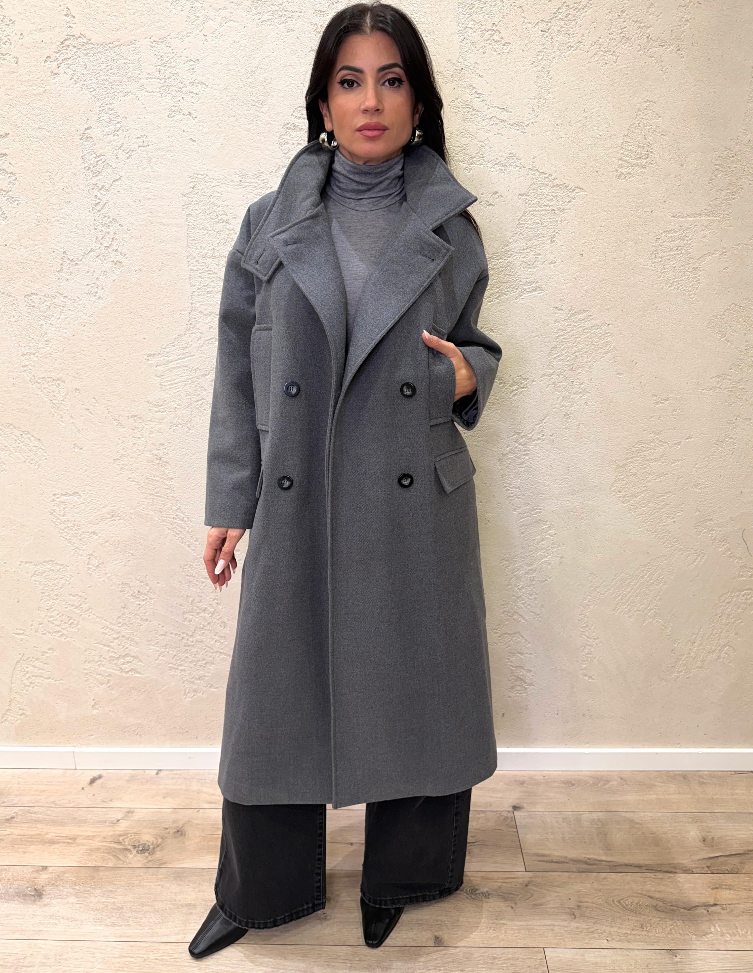 cappotto lungo over misto lana collo alto TF1795 GRIGIO VICOLO 