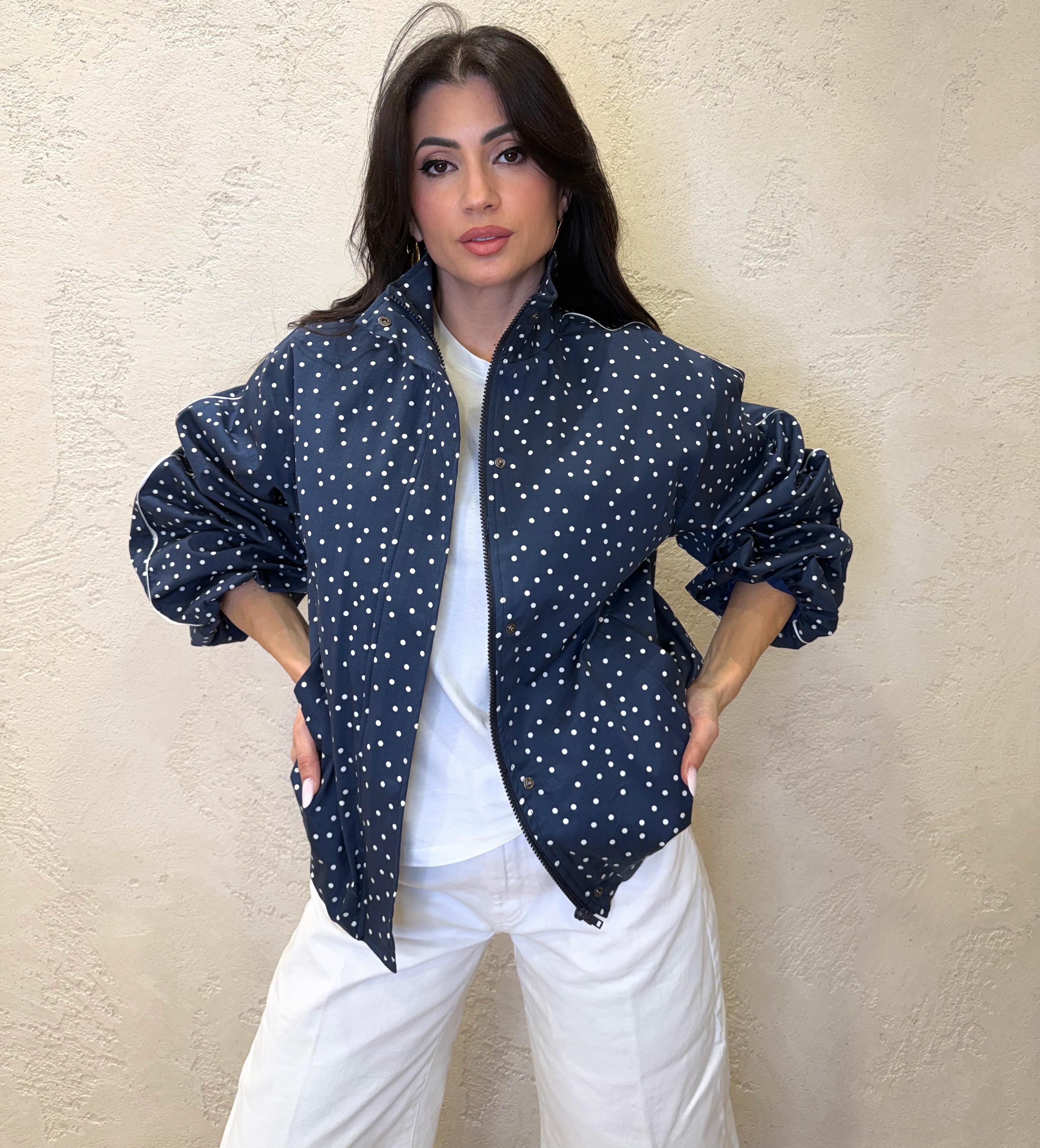 bomber in cotone elasticizzato a pois 38874 BLU/BIANCO TENSIONE IN 