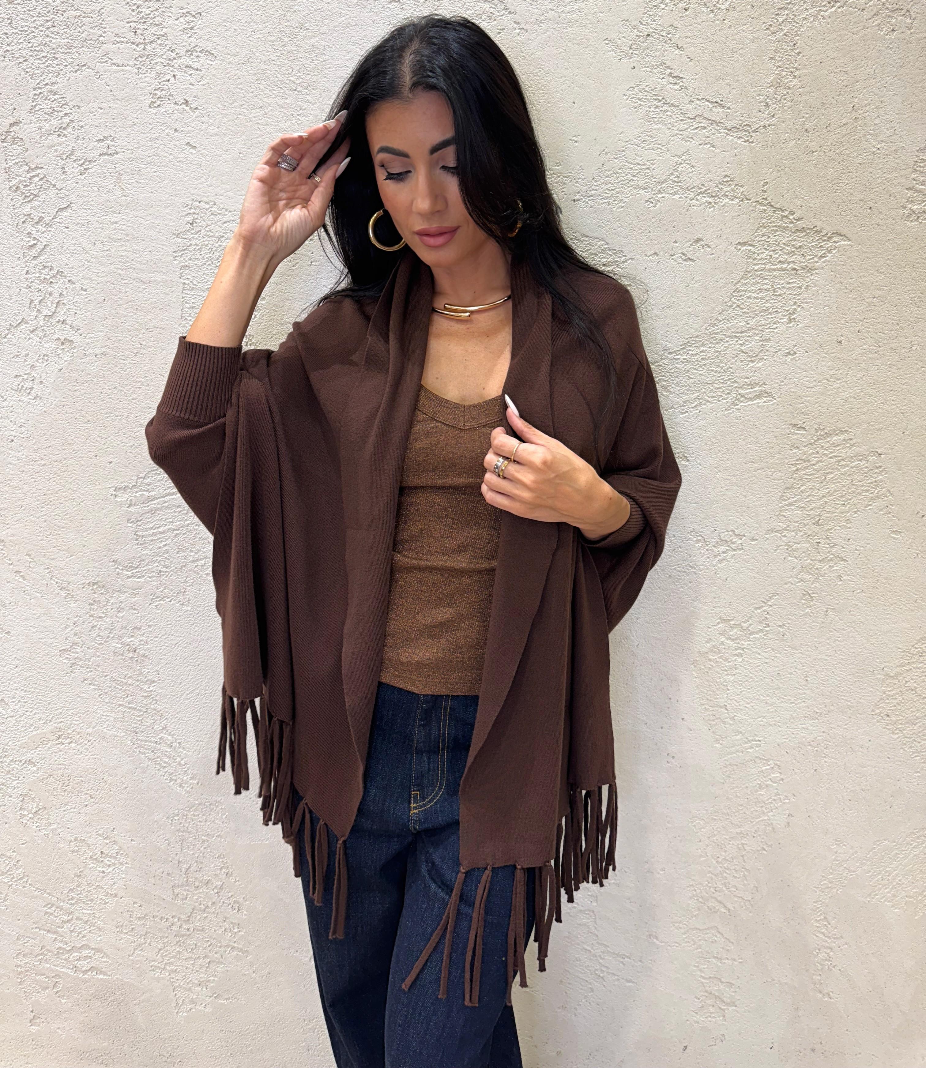 poncho con frange AP366525 MORO SUSY MIX 