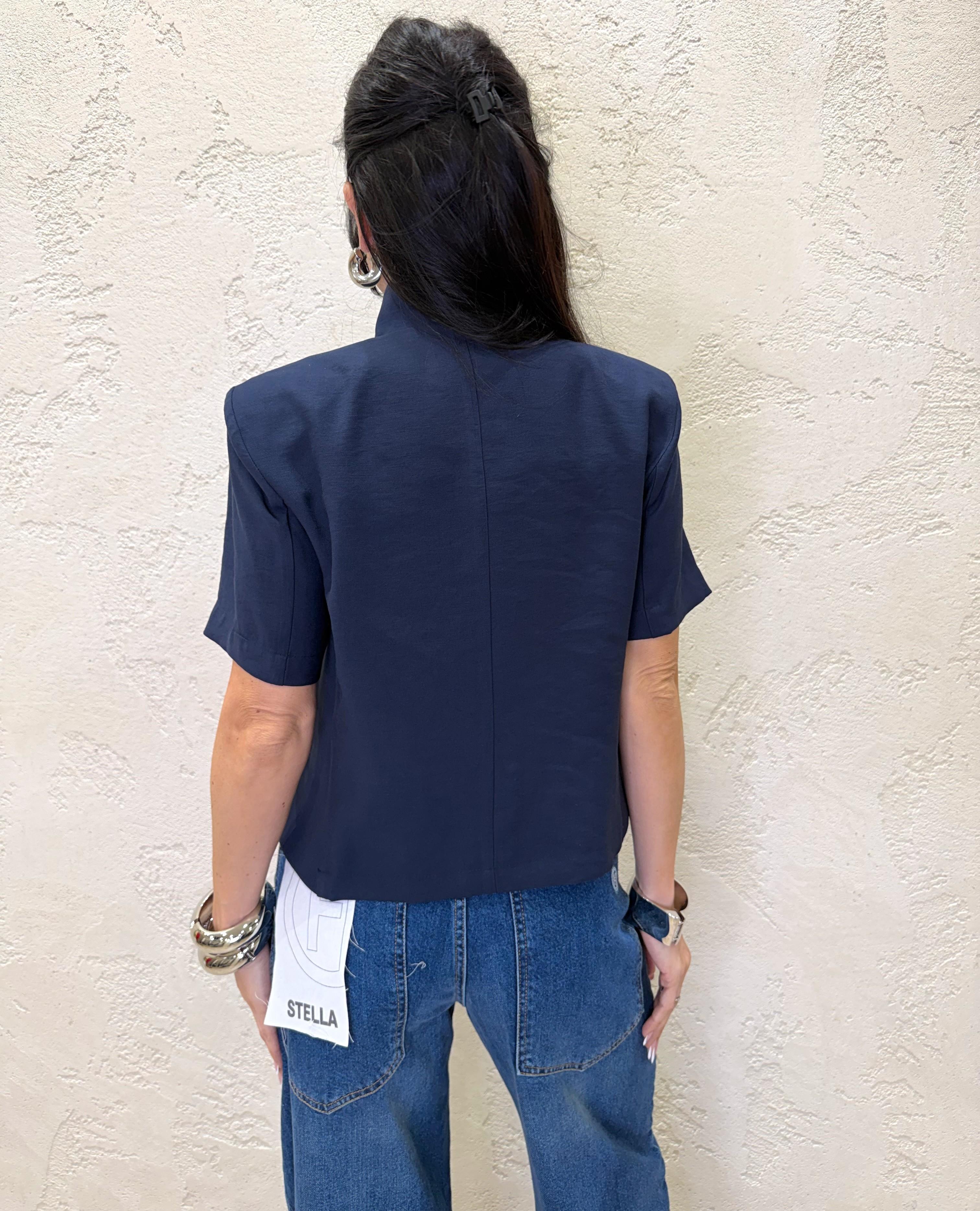 giacca manica corta con collo alla coreana e chiusura asimmetrica JMN-Q116 BLU HAVEONE 