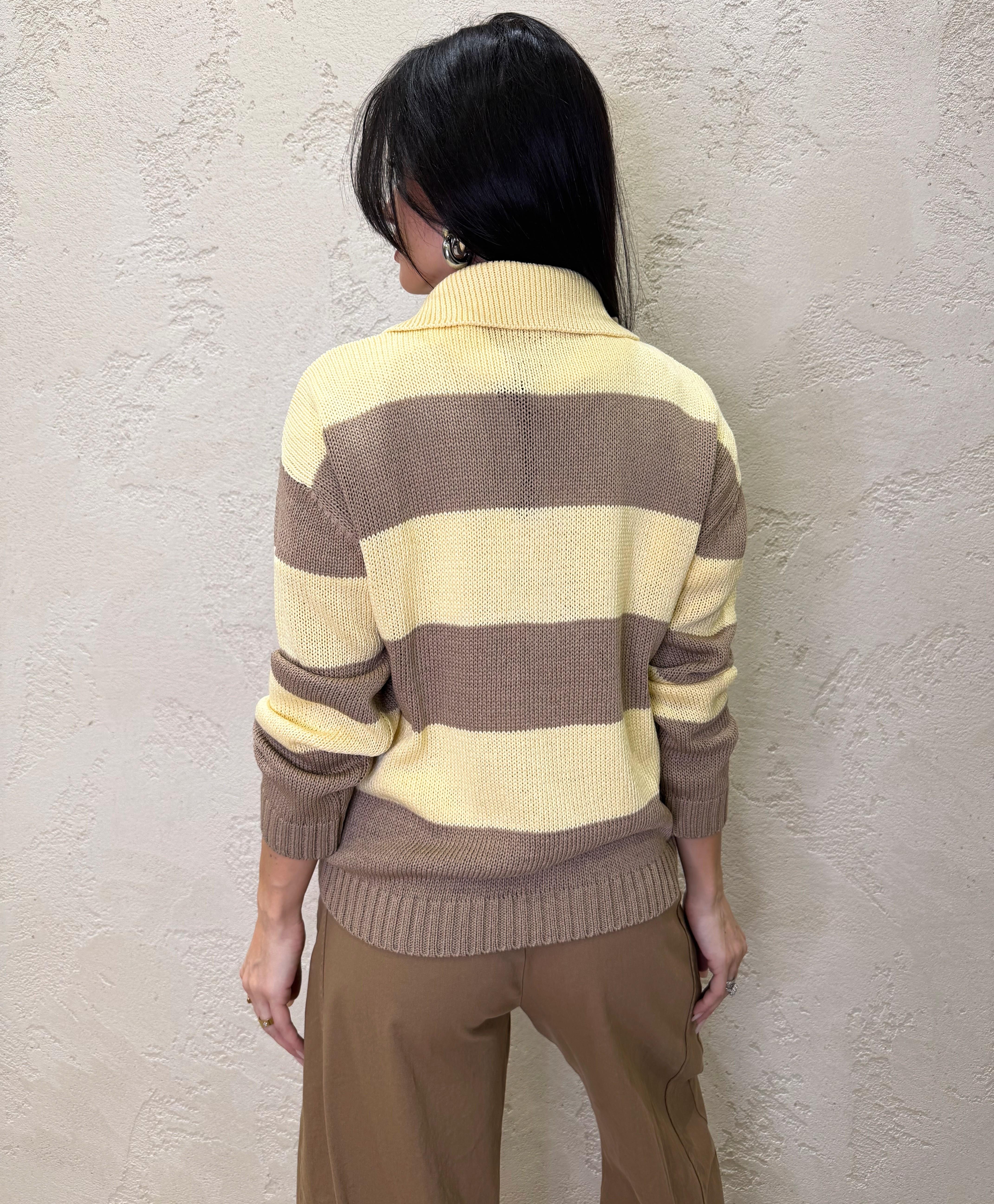 polo in maglia a righe D90131-TEN CORDA/GIALLO TENSIONE IN 