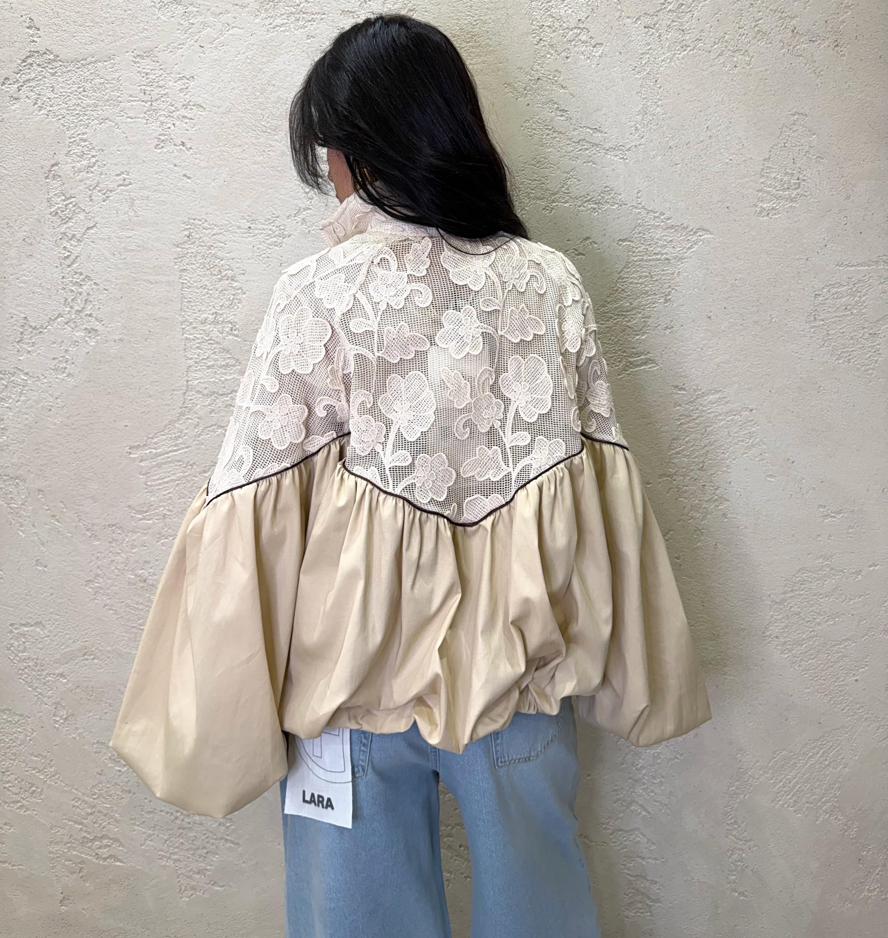 giacca a bomber in doppio tessuto con crochet floreale 38931 BURRO TENSIONE IN 