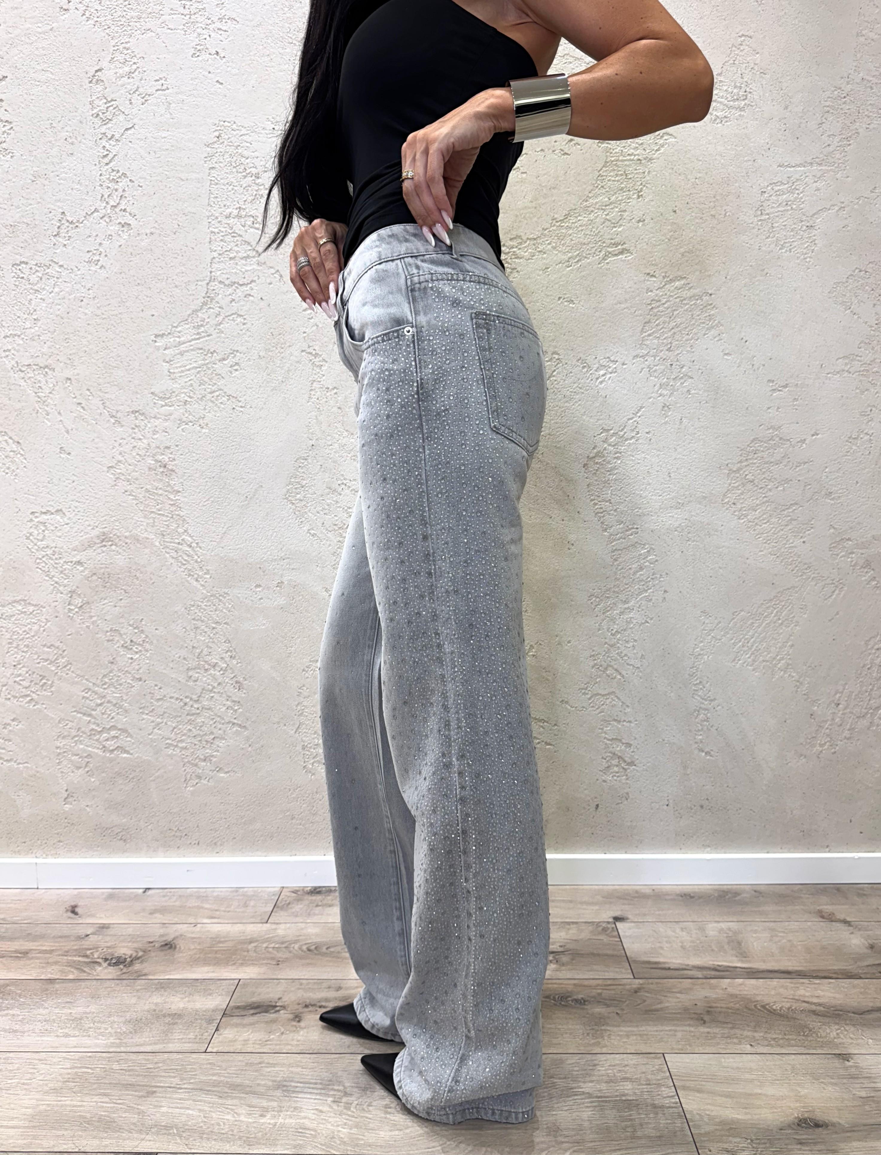 jeans modello aurora con cristalli DF5163 GRIGIO VICOLO 