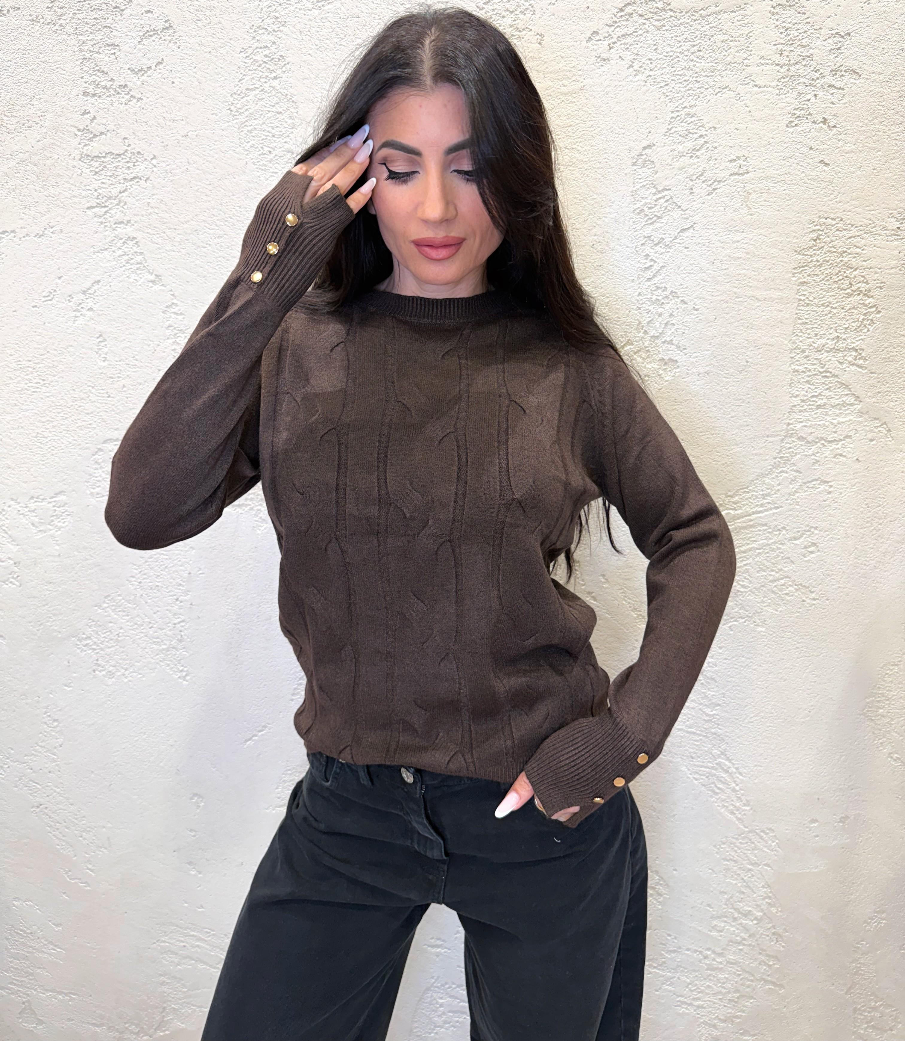 maglia a trecce con bottoncini su polso MGTRECCIA MORO ELEVI 