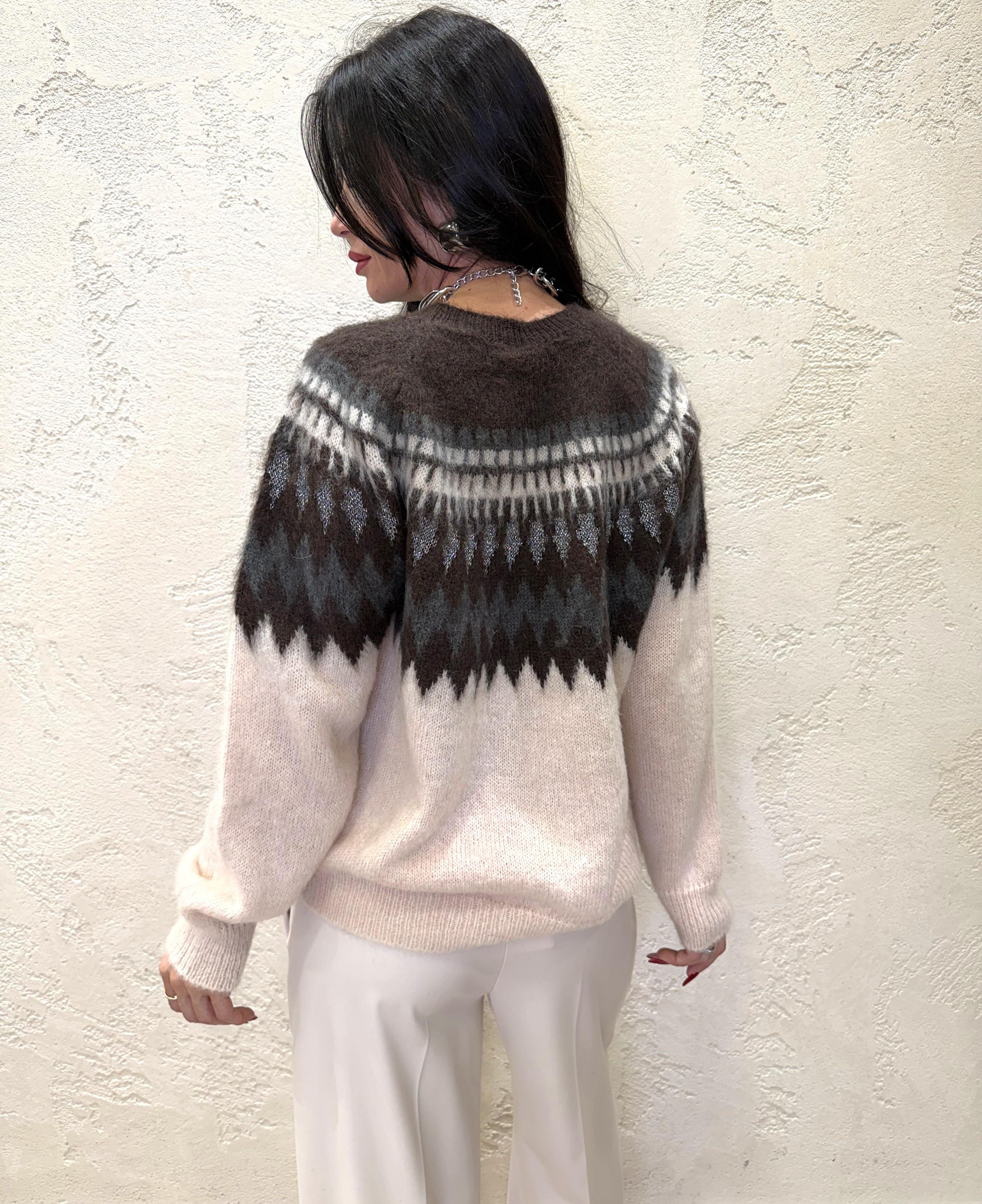 pull misto mohair jacquard<BR/> D81326 ECRU/MORO TENSIONE IN 
