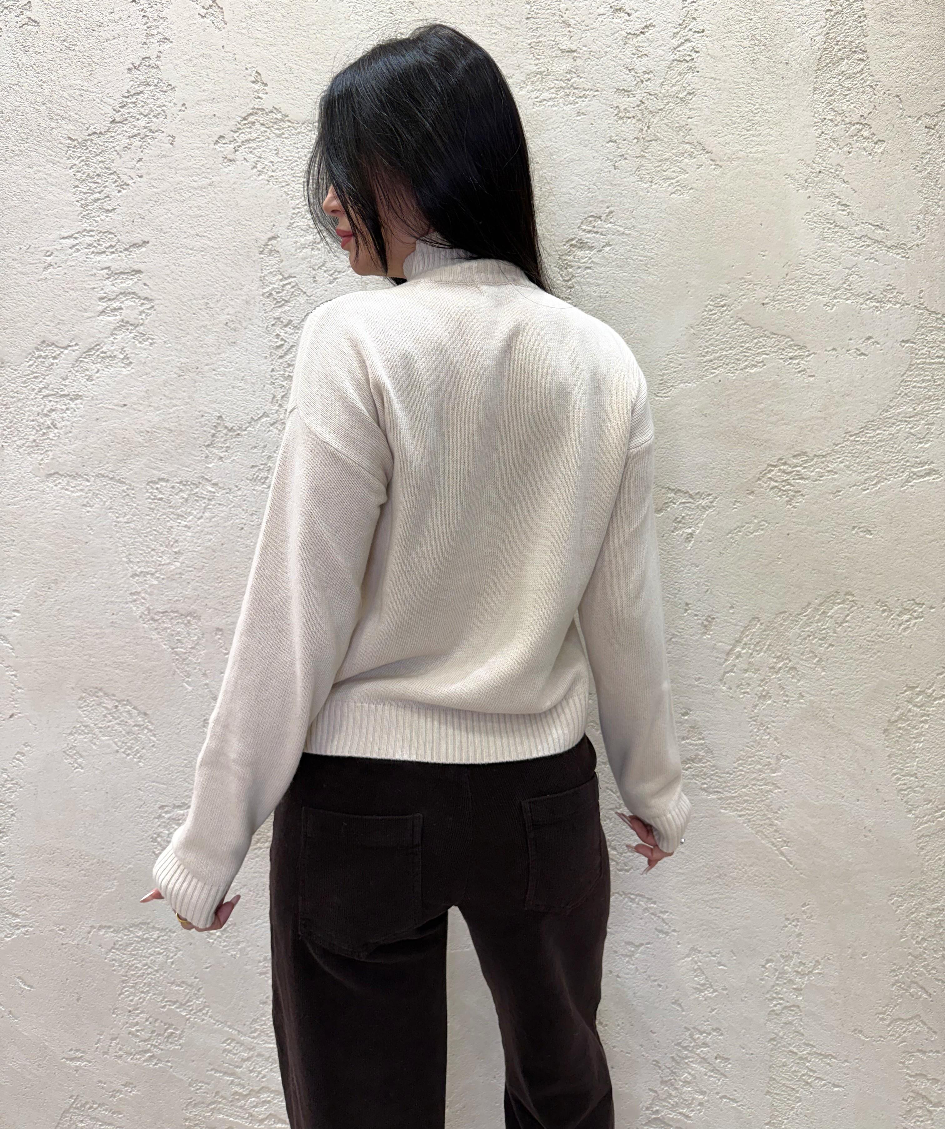 pull mezzo collo misto lana e cashmere fantasia rombi D82058 BURRO/MORO MOTEL 