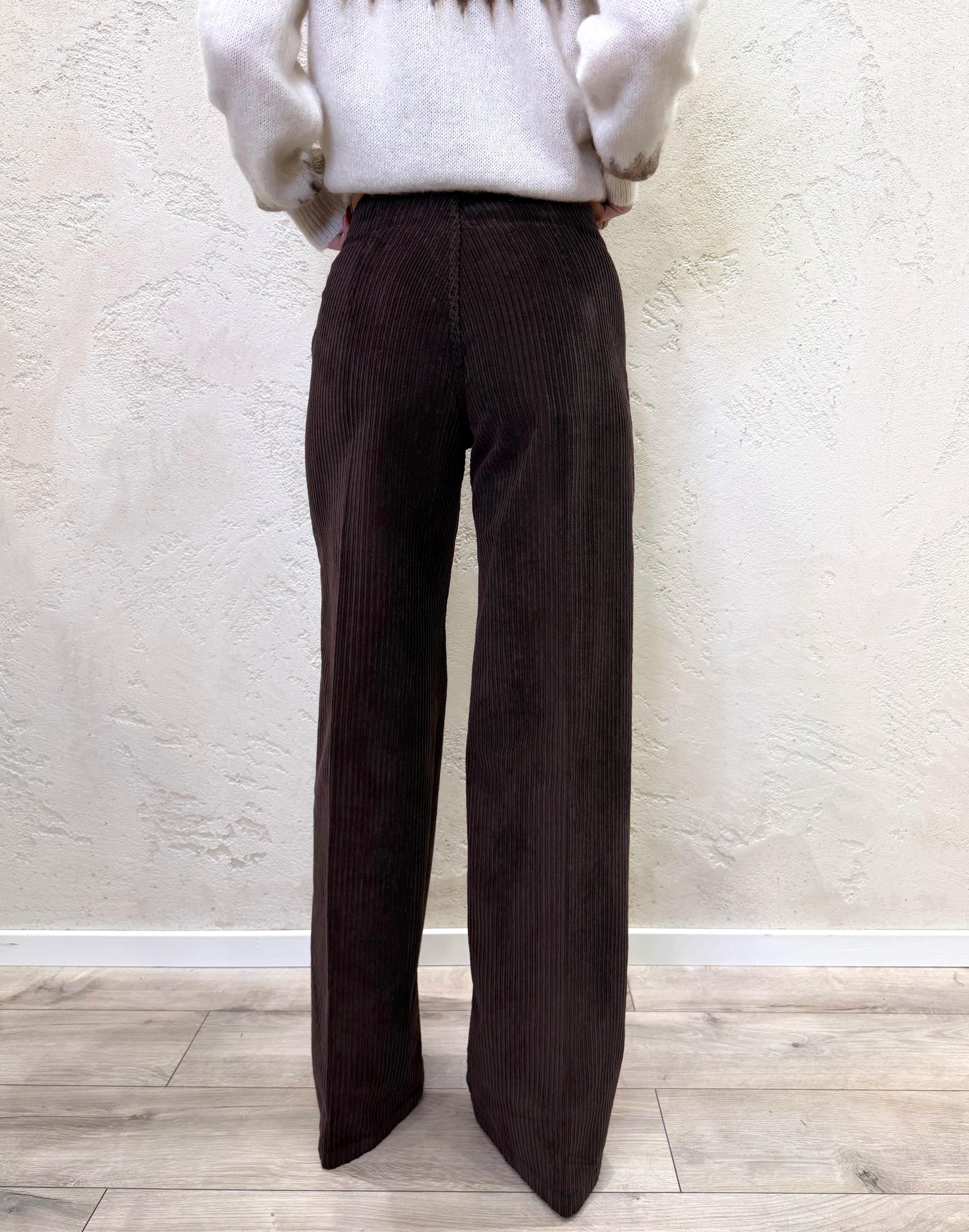 pantalone a plazzo in velluto a costine CJ12711 MORO TENSIONE IN 