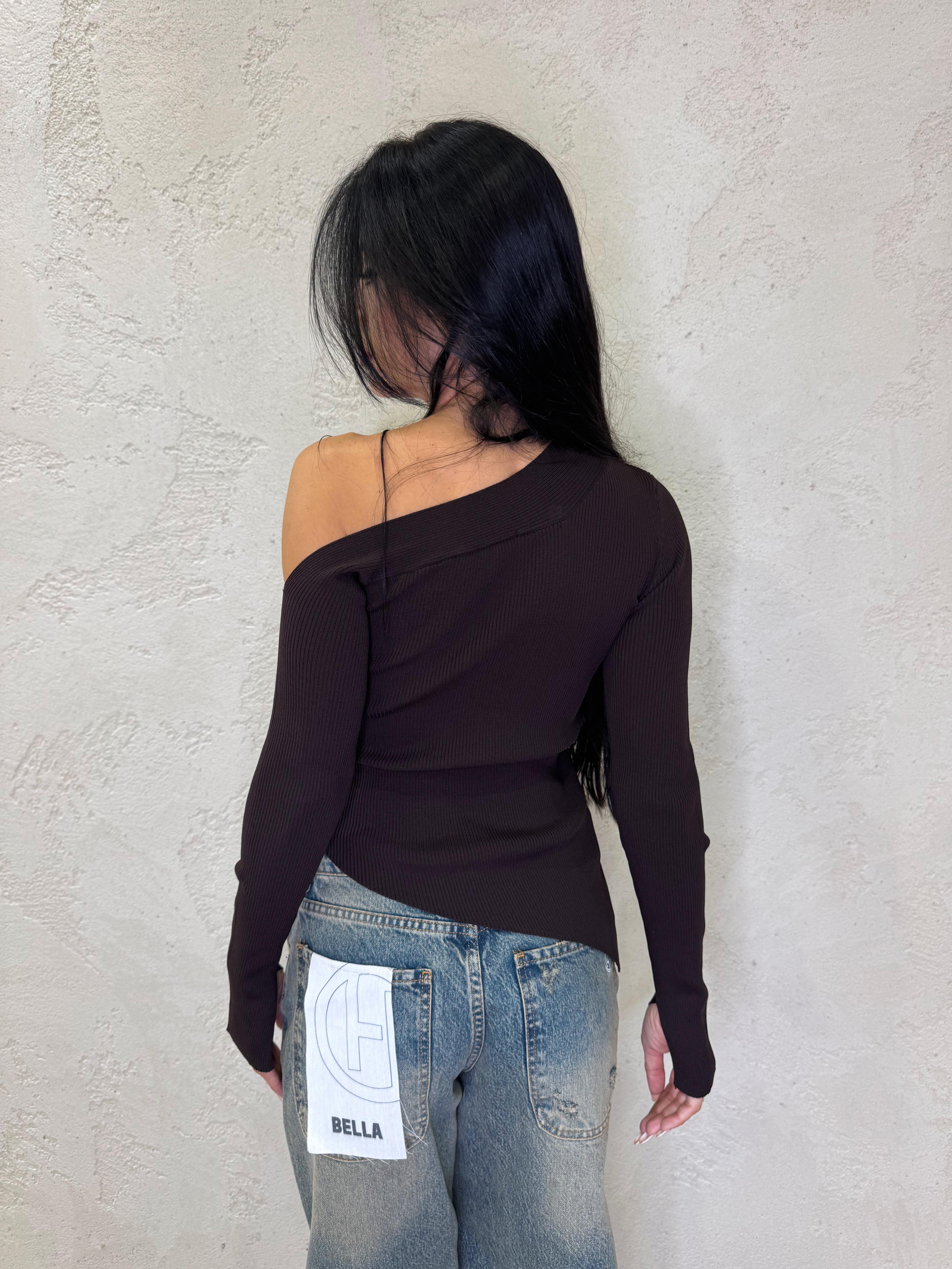 maglia a costine monospalla asimmetrica 44035F MORO VICOLO 