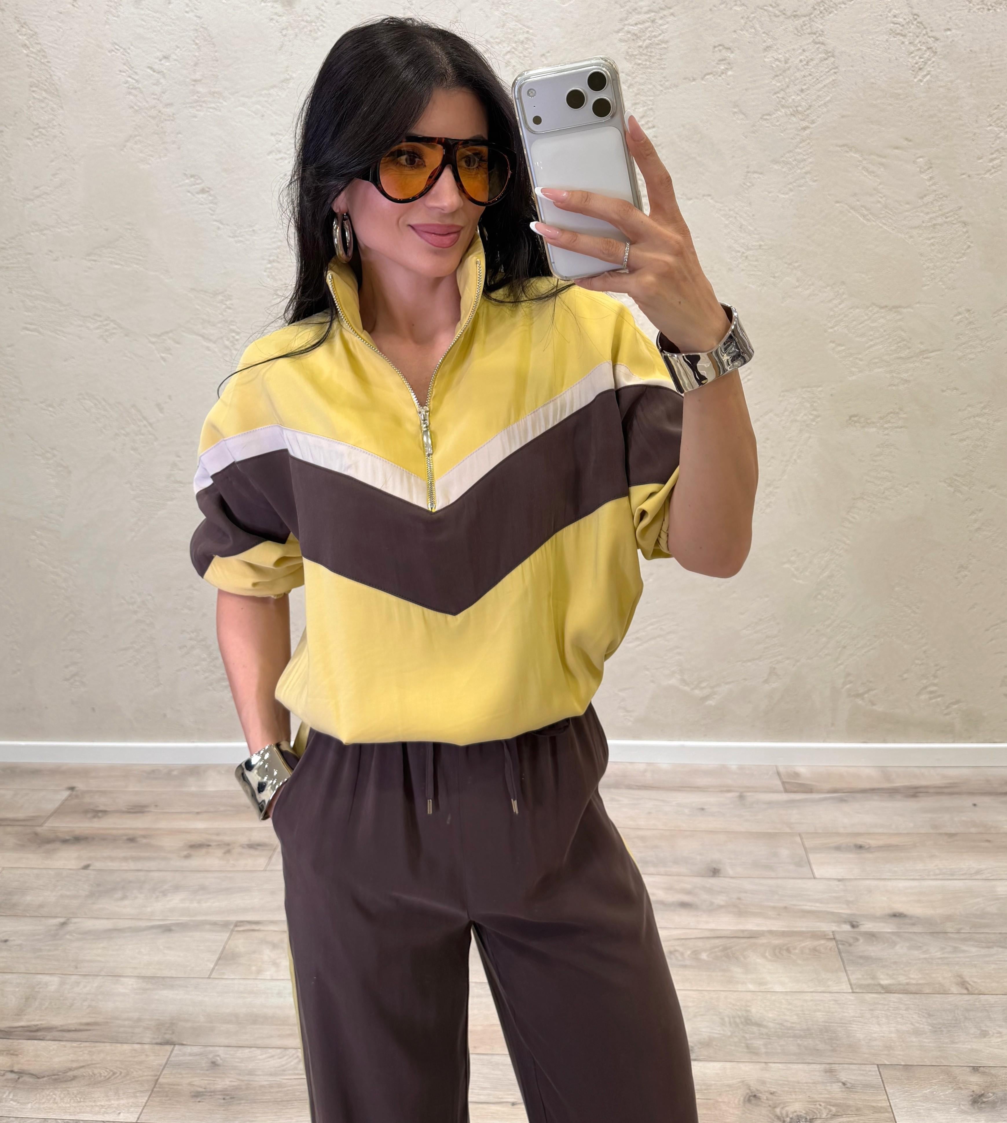 felpa laurent modello bomber in tessuto cupro 26M4582 GIALLO/MORO/GESSO TENSIONE IN 