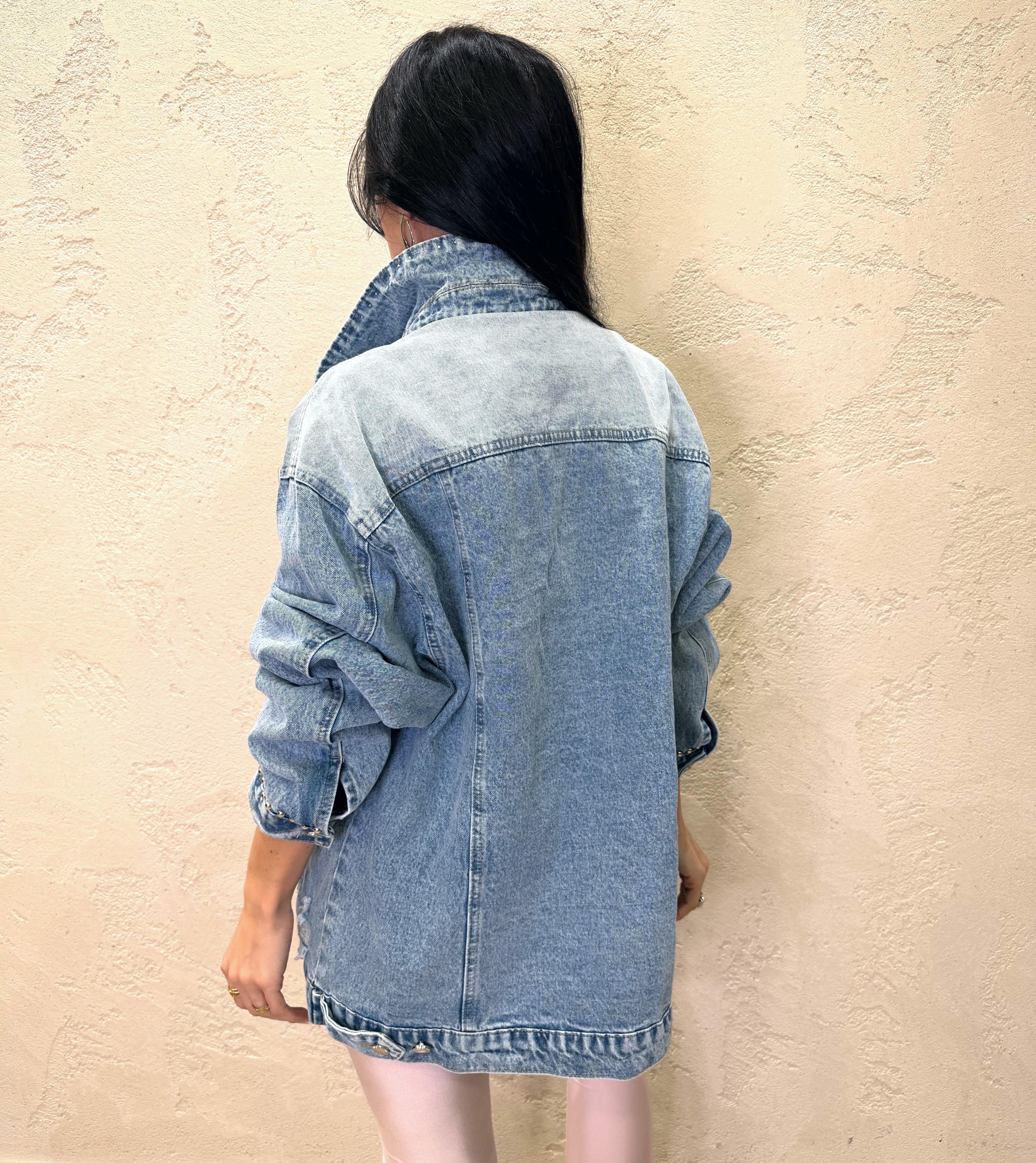giacca in denim con rotture e borchie 258711 DENIM SUSY MIX 