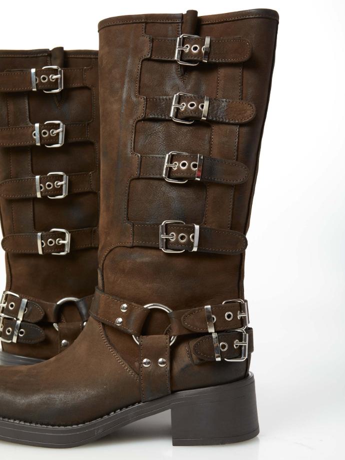 biker in pelle con fibbie 7176 MORO OVYE' 