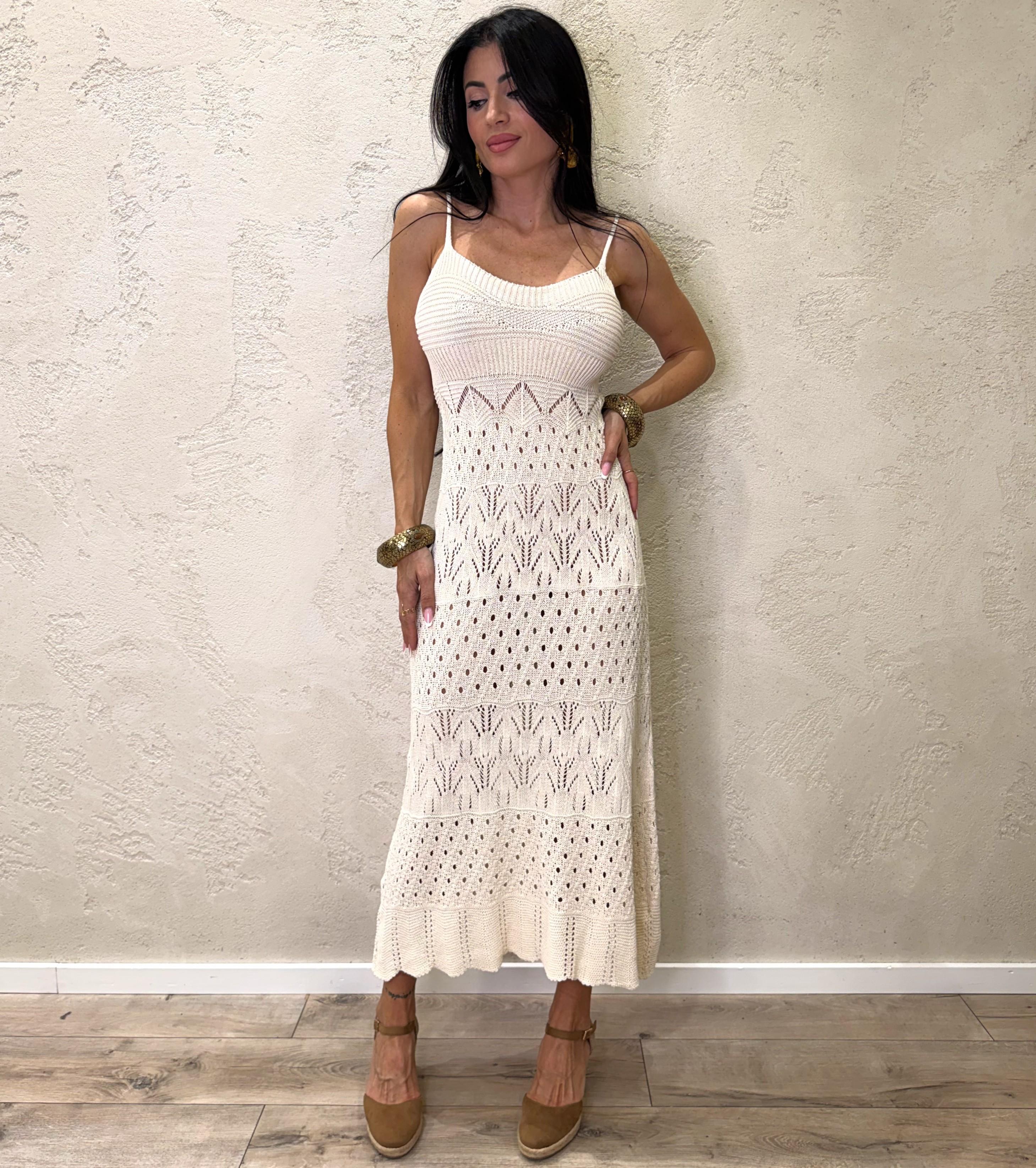 abito lungo crochet 25285 CREMA SUSY MIX 