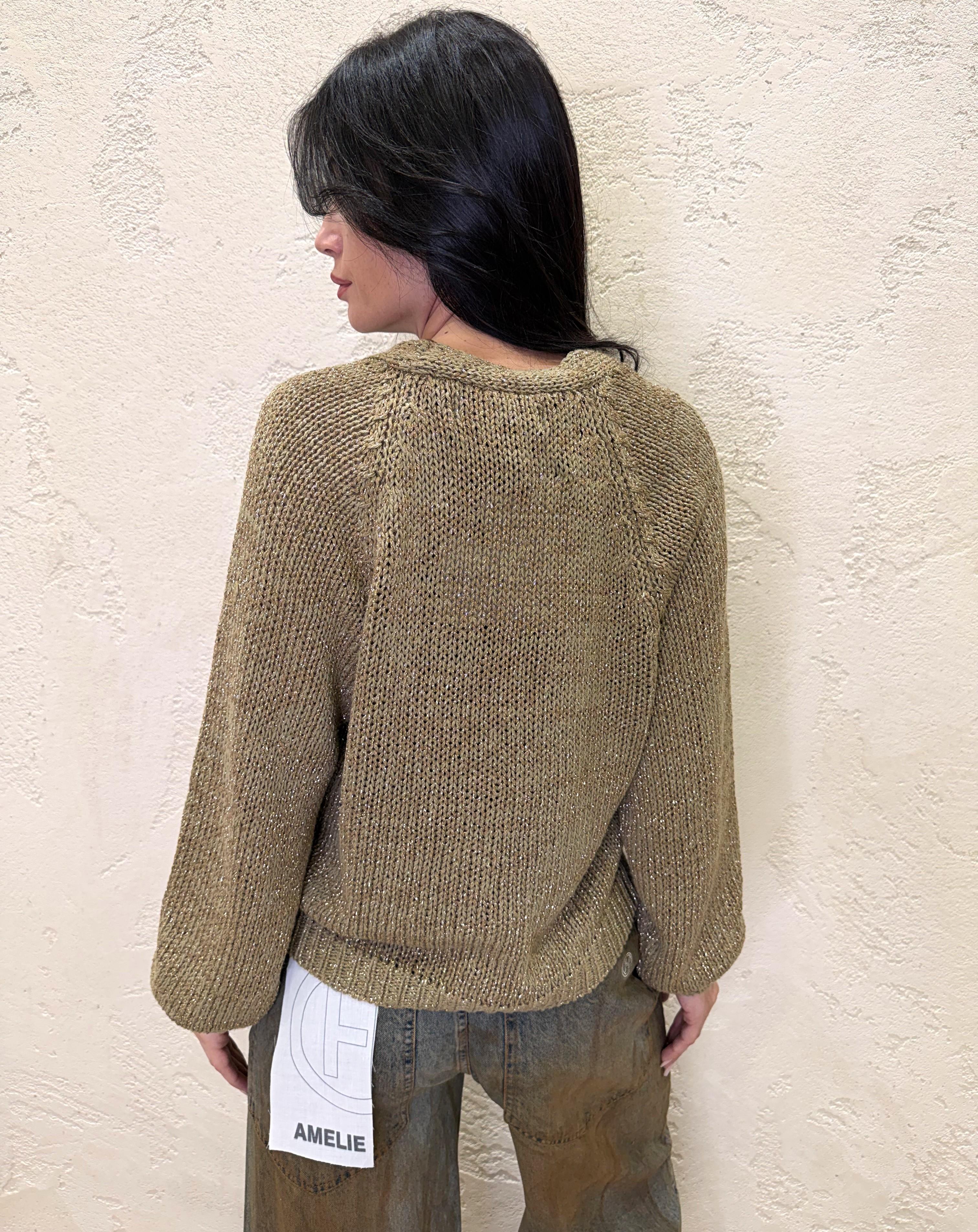 cardigan in lurex con bottoni gioiello JIT-Q008 KAKI HAVEONE 