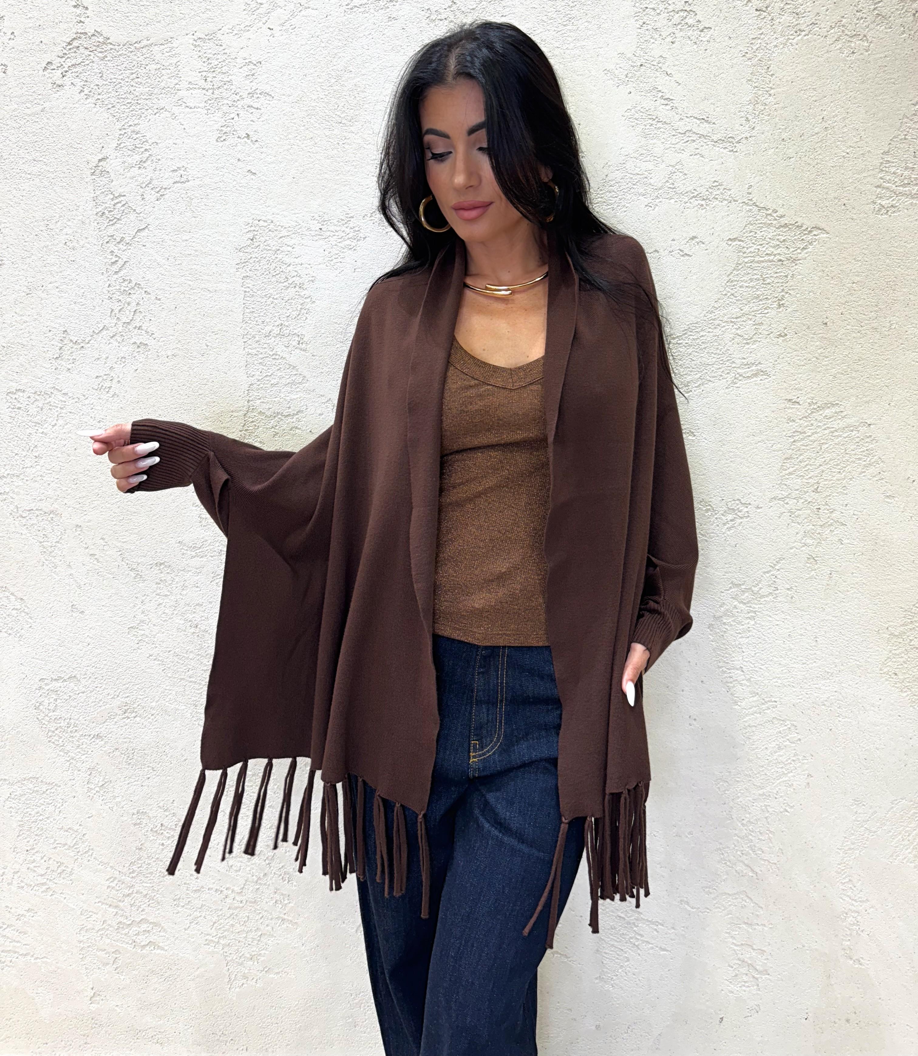 poncho con frange AP366525 MORO SUSY MIX 