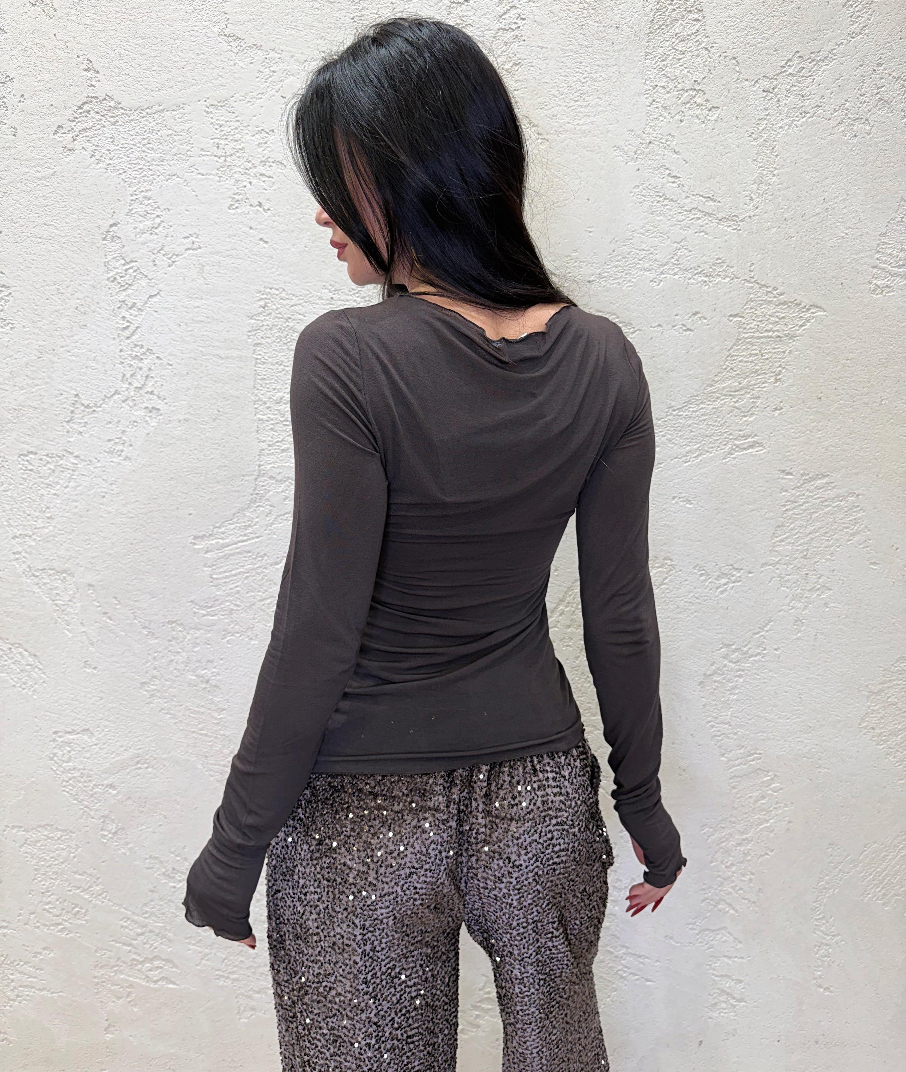 maglia misto cashmere con manicotti SH003120 MORO SUSY MIX 