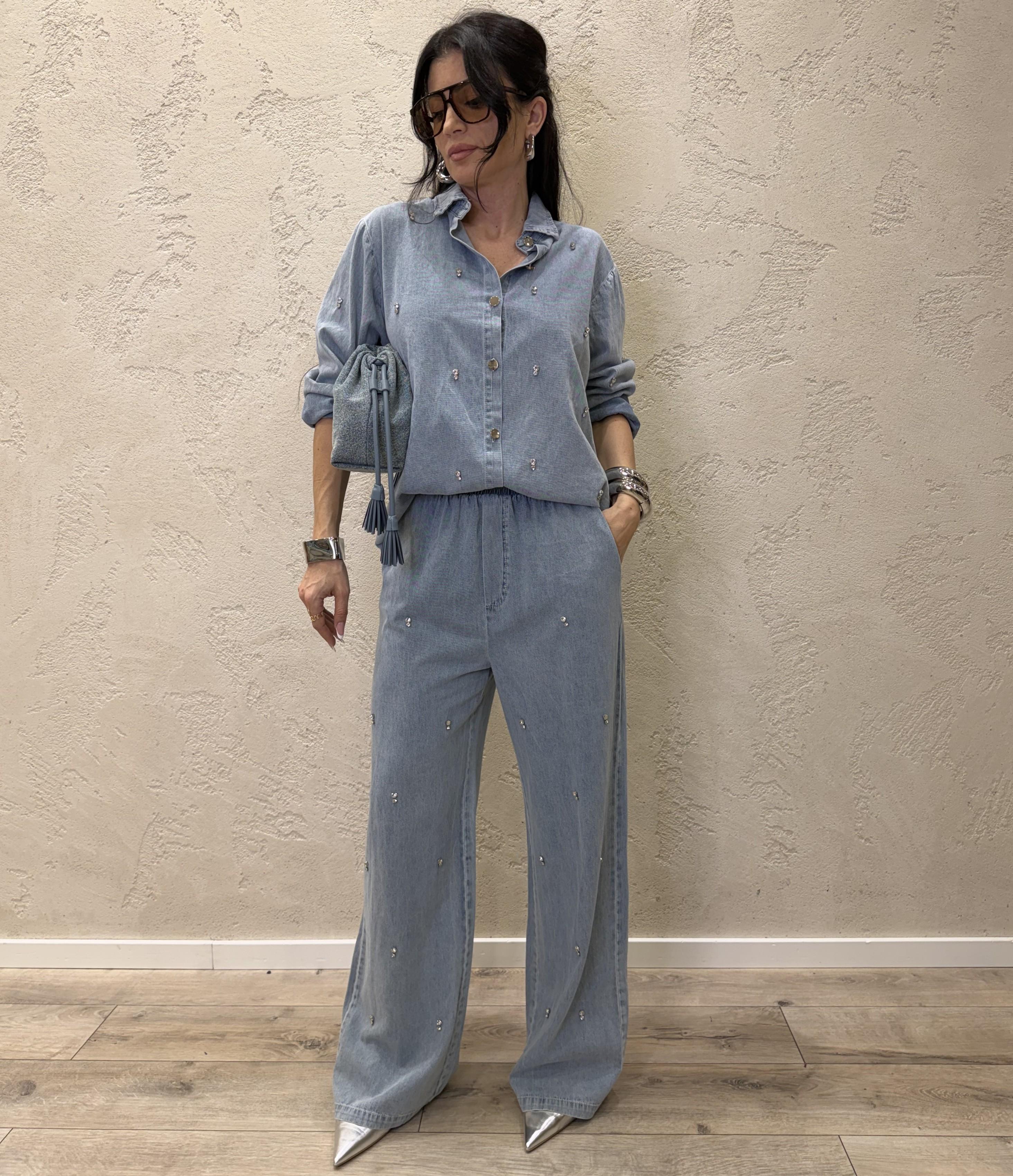 completo tela chambray con dettaglio di strass MF25061 DENIM SUSY MIX 